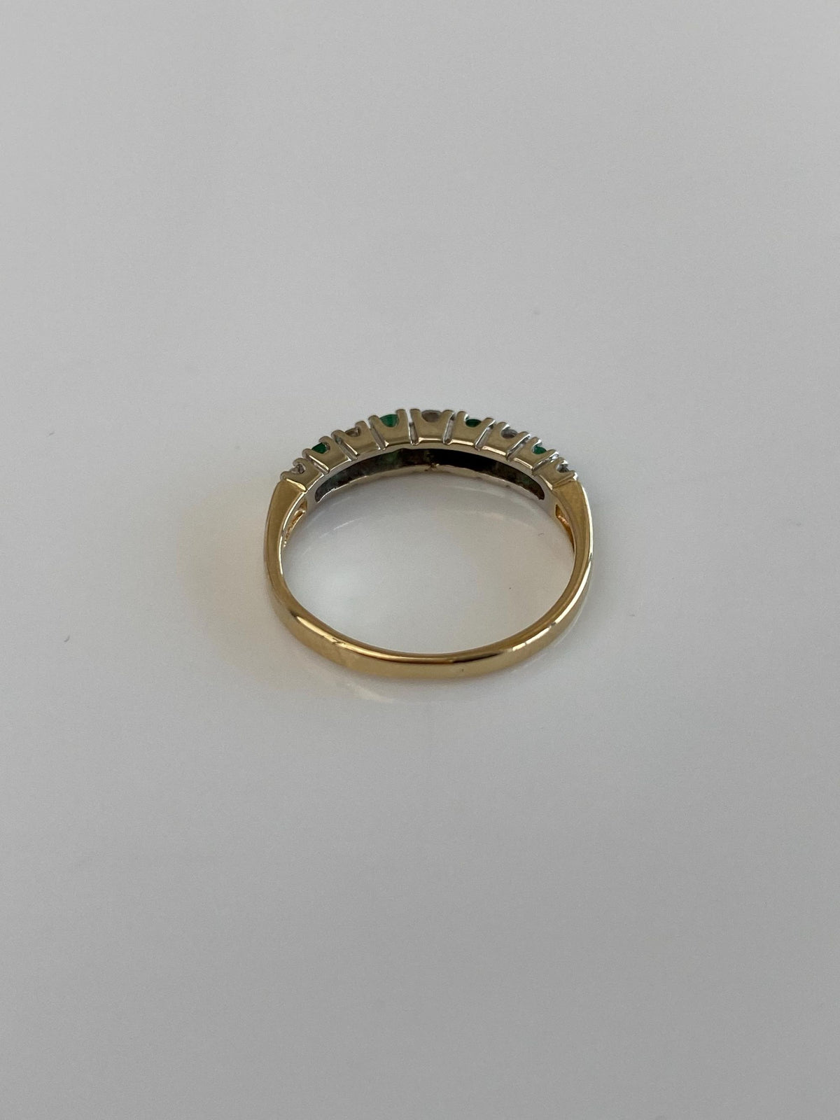 Vintage Solid 14k White & Yellow Gold Diamond Emerald Ring Band - Size 4