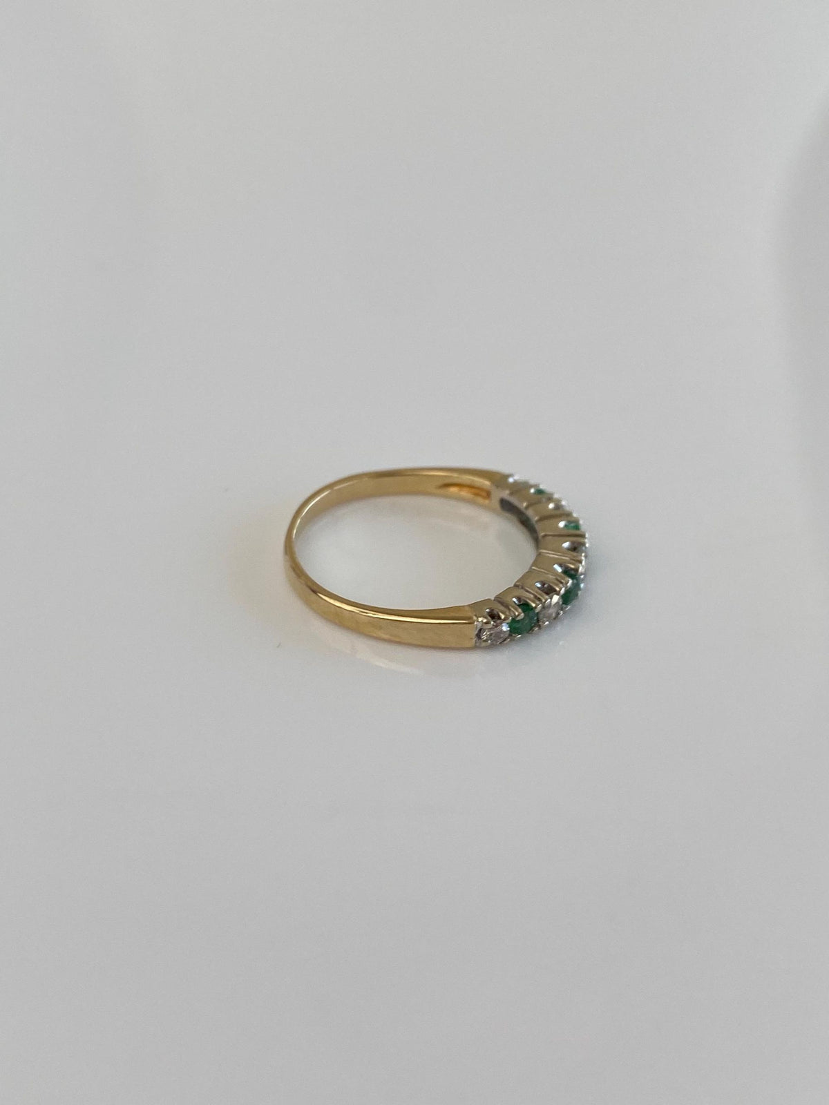 Vintage Solid 14k White & Yellow Gold Diamond Emerald Ring Band - Size 4