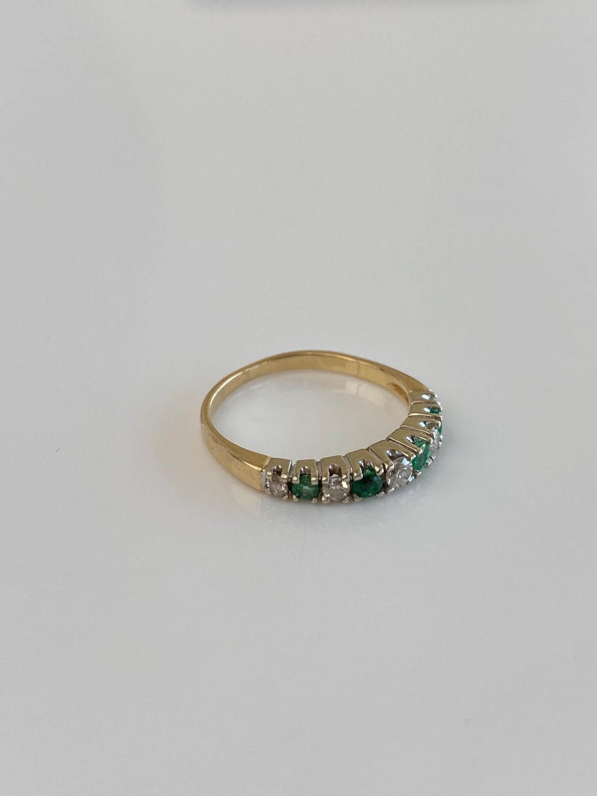 Vintage Solid 14k White & Yellow Gold Diamond Emerald Ring Band - Size 4