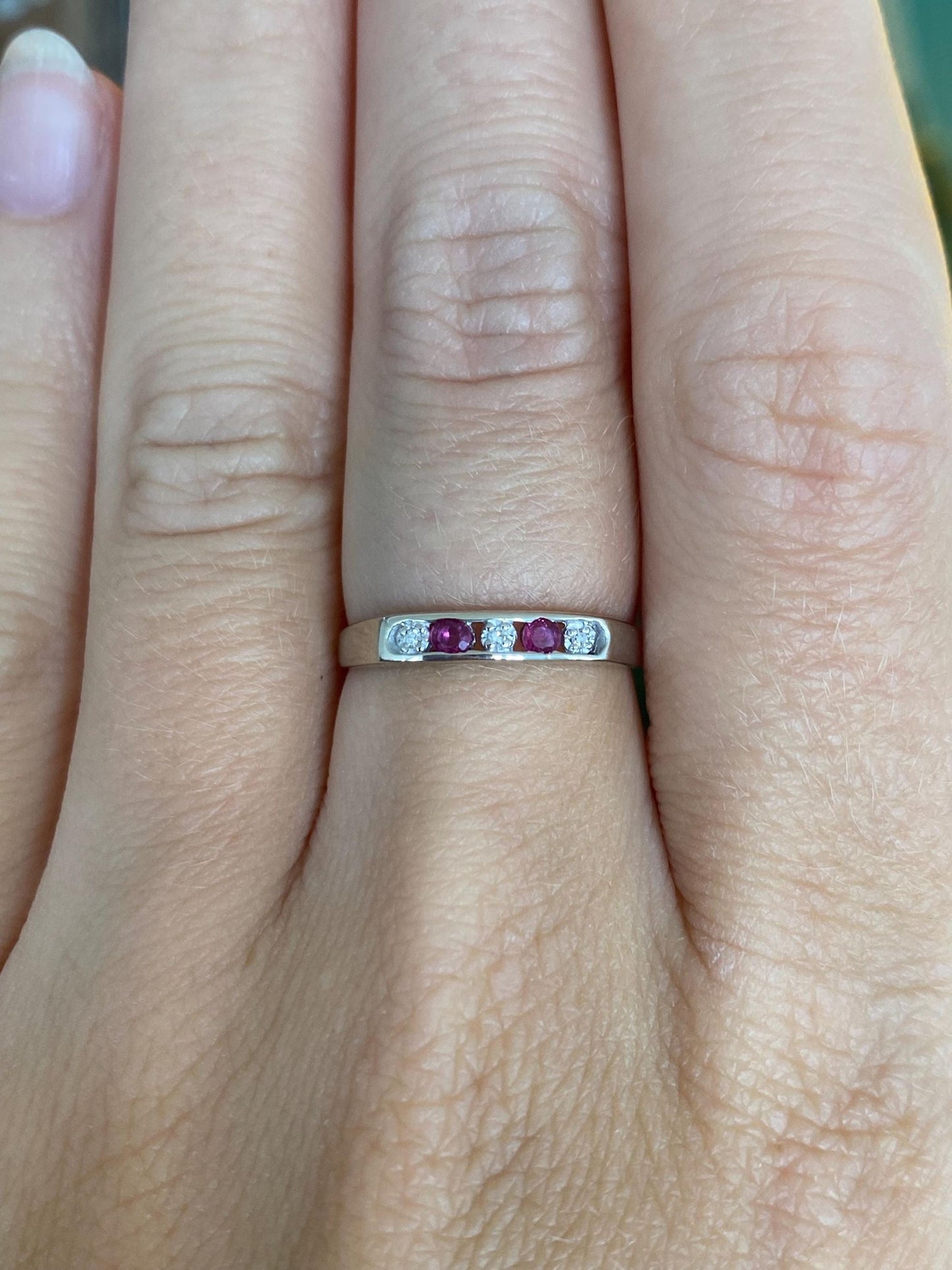 Vintage Solid 14k White Gold Diamond Pink Spinel Ring - Size 5.75