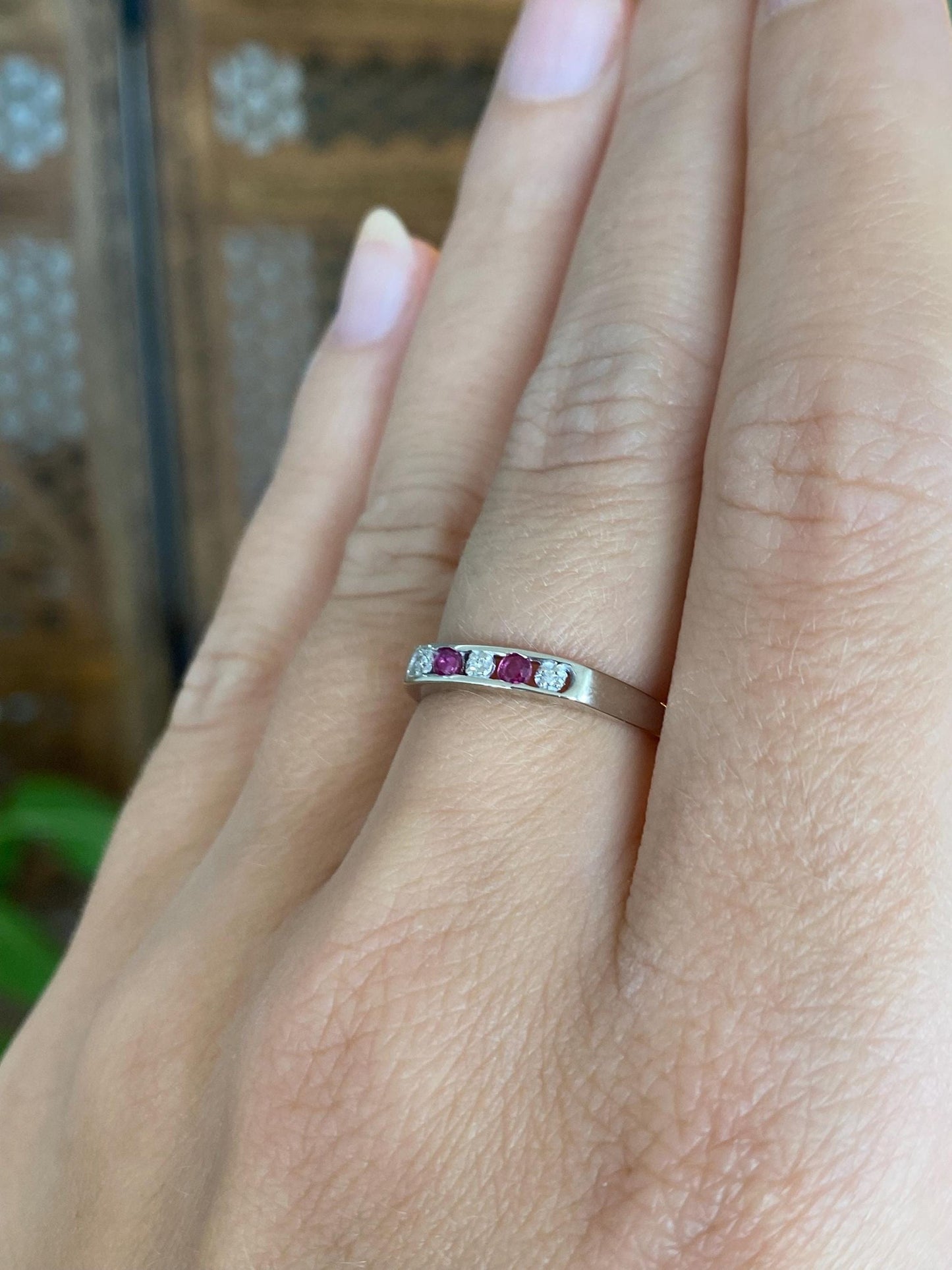Vintage Solid 14k White Gold Diamond Pink Spinel Ring - Size 5.75