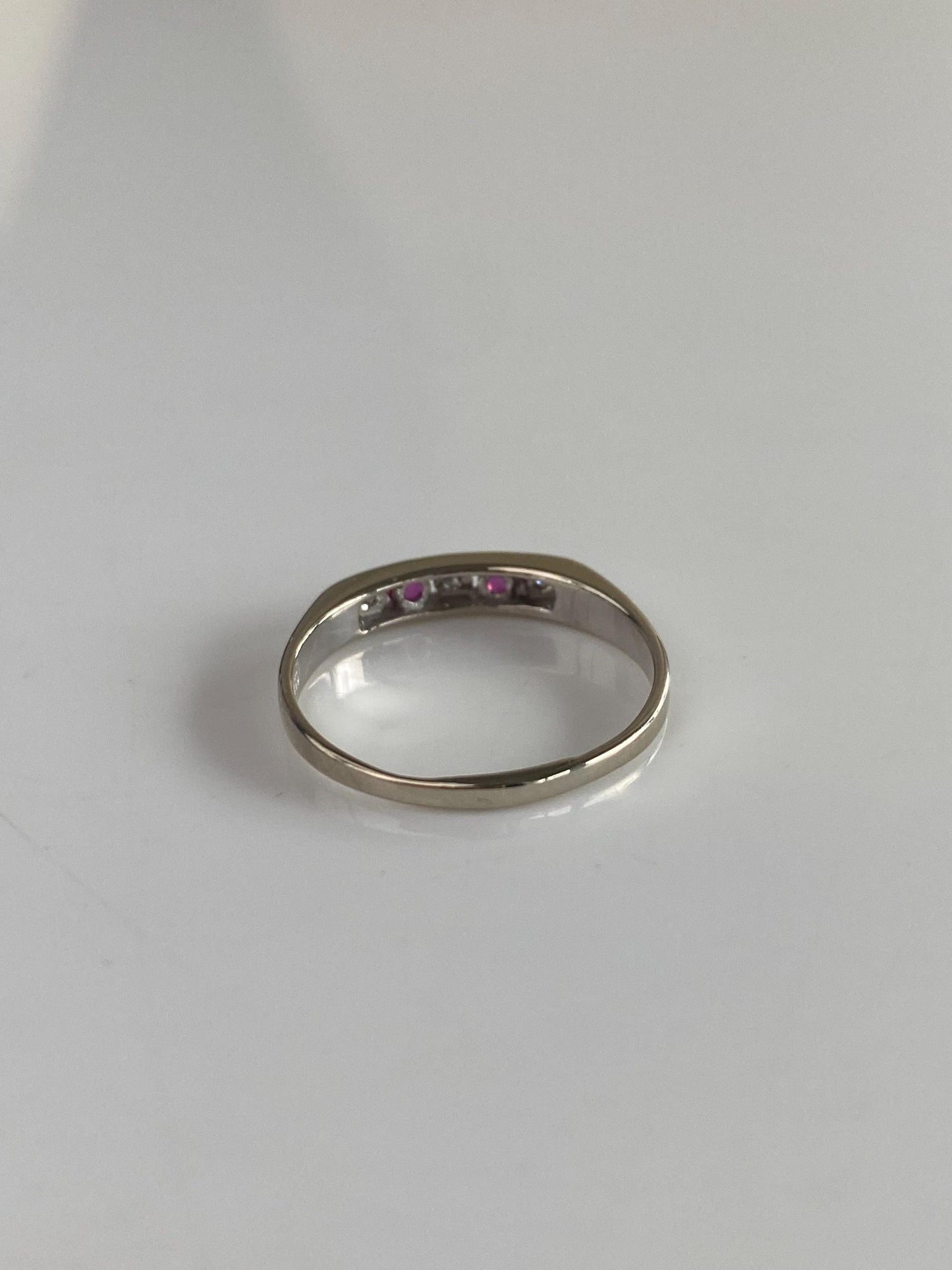 Vintage Solid 14k White Gold Diamond Pink Spinel Ring - Size 5.75