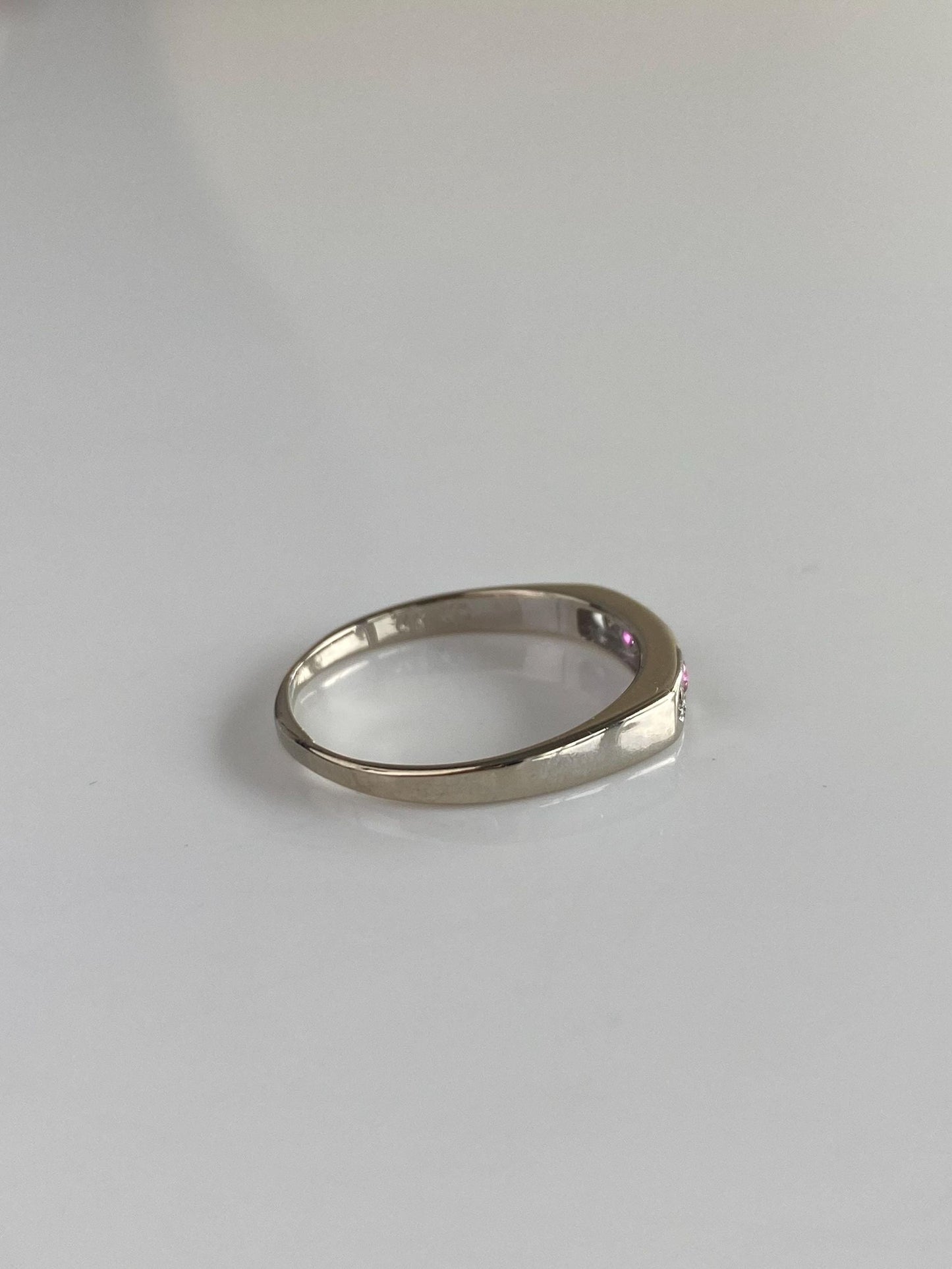 Vintage Solid 14k White Gold Diamond Pink Spinel Ring - Size 5.75