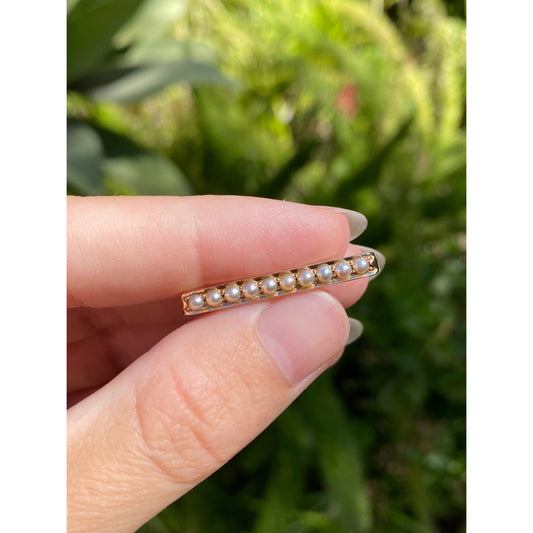 Vintage Solid 14k Yellow Gold Seed Pearl Safety Pin