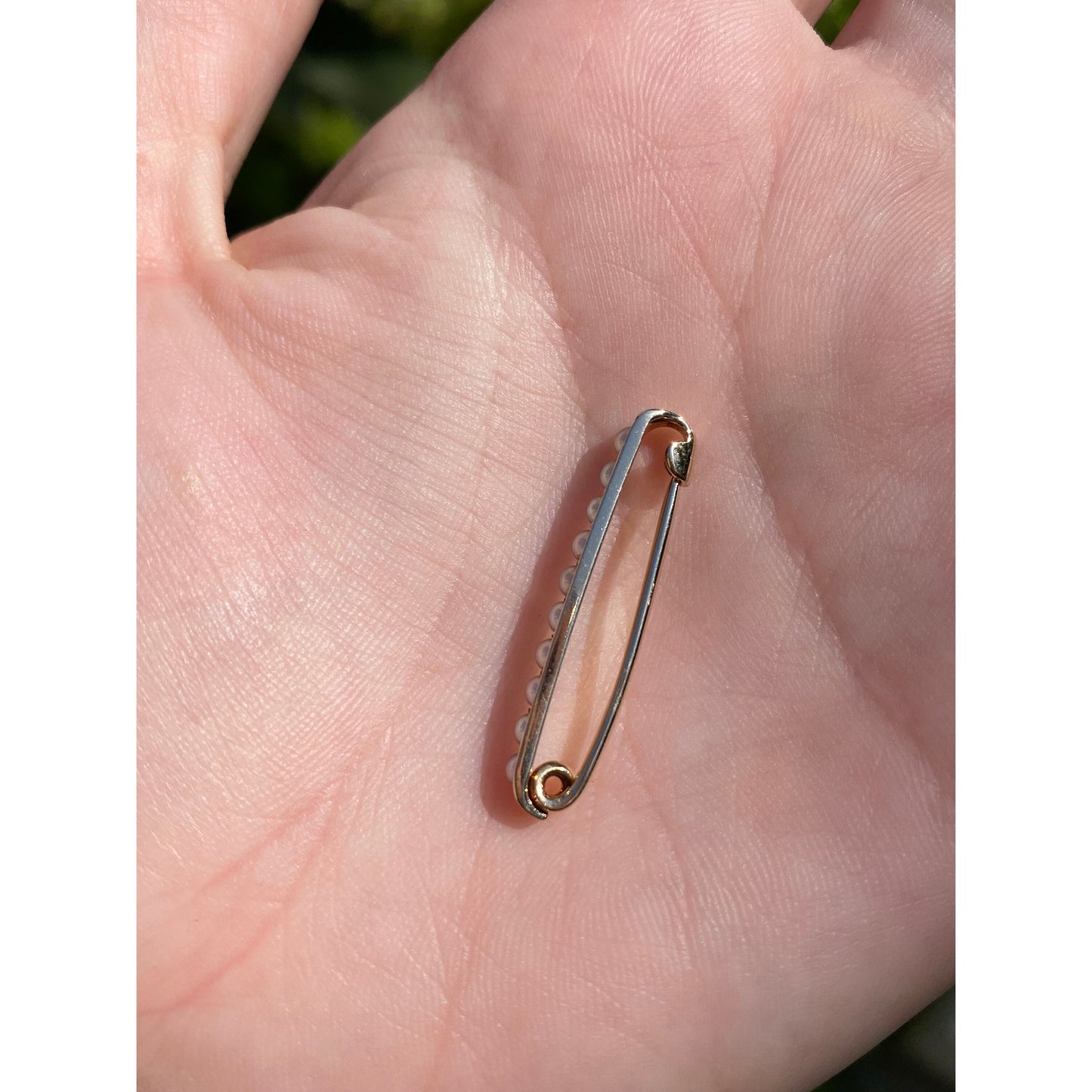 Vintage Solid 14k Yellow Gold Seed Pearl Safety Pin