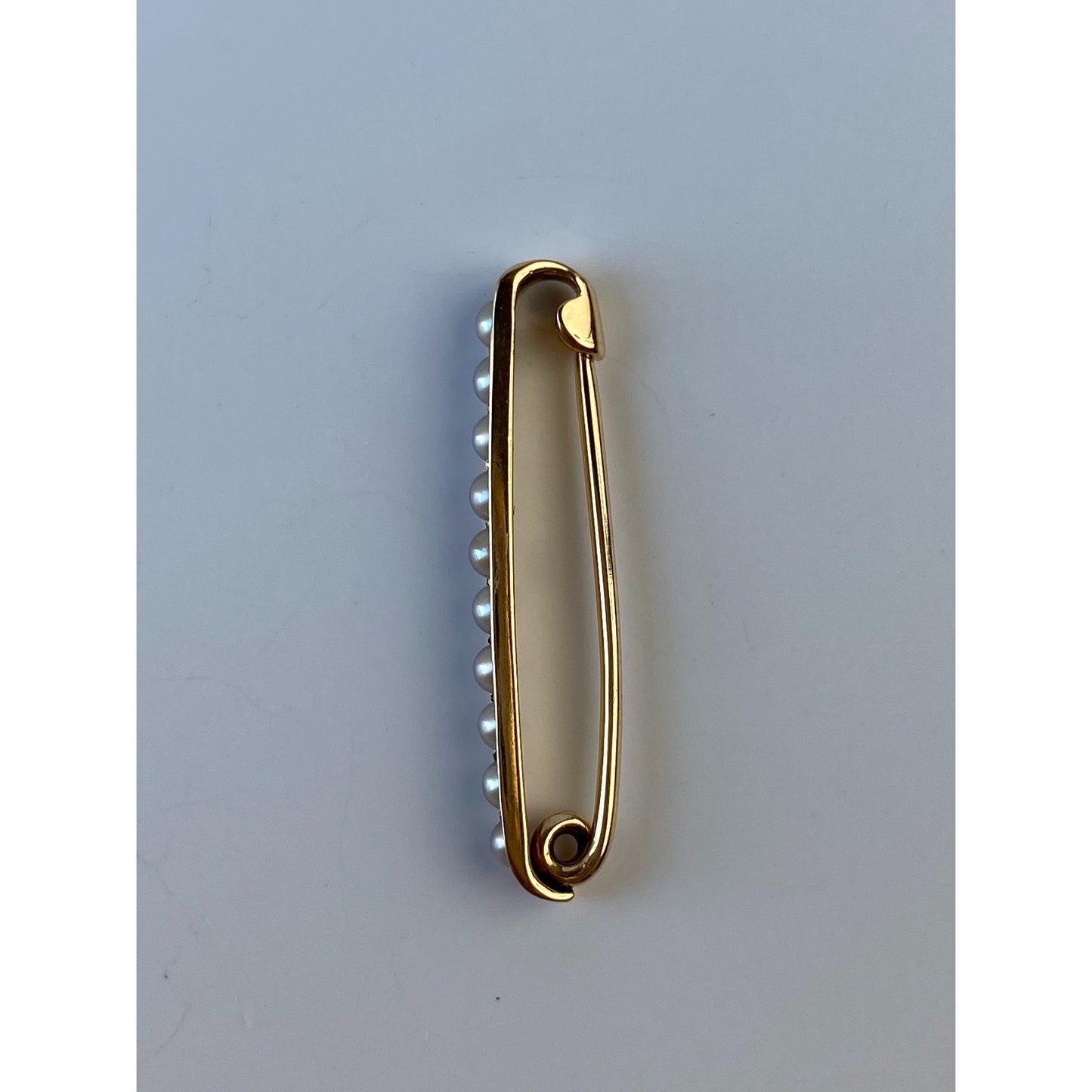 Vintage Solid 14k Yellow Gold Seed Pearl Safety Pin