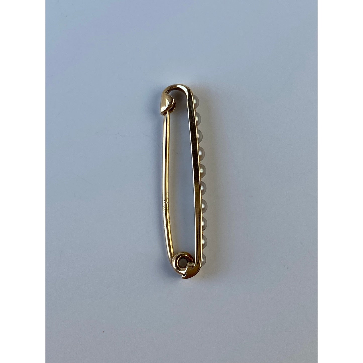 Vintage Solid 14k Yellow Gold Seed Pearl Safety Pin
