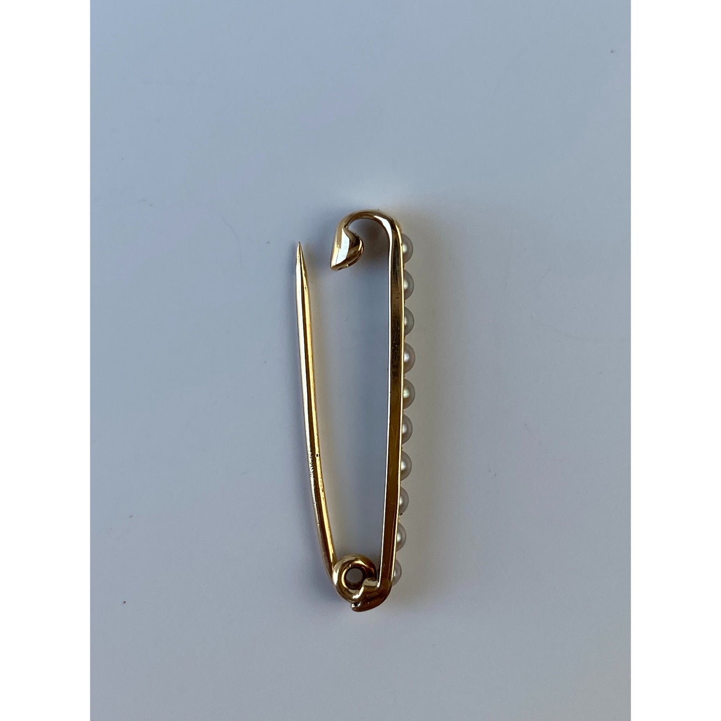 Vintage Solid 14k Yellow Gold Seed Pearl Safety Pin