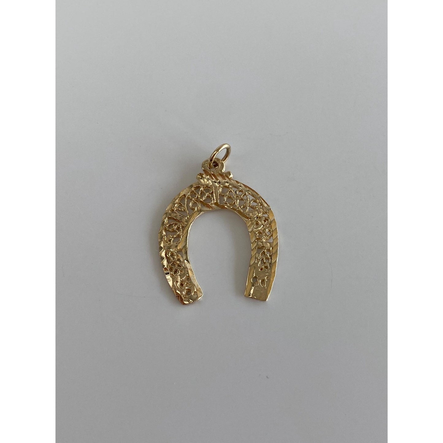 Vintage Solid 14k Yellow Gold Filigree Horseshoe Charm