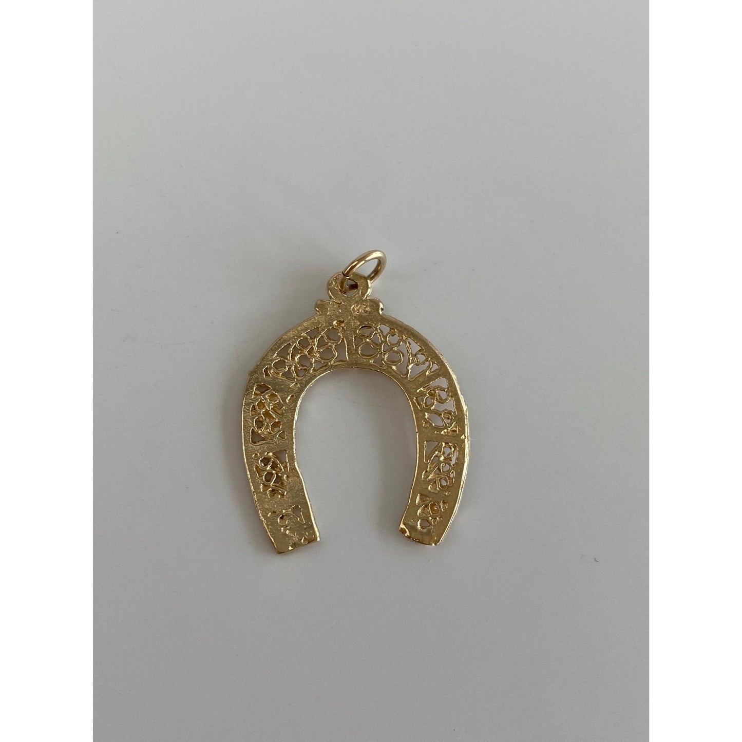 Vintage Solid 14k Yellow Gold Filigree Horseshoe Charm