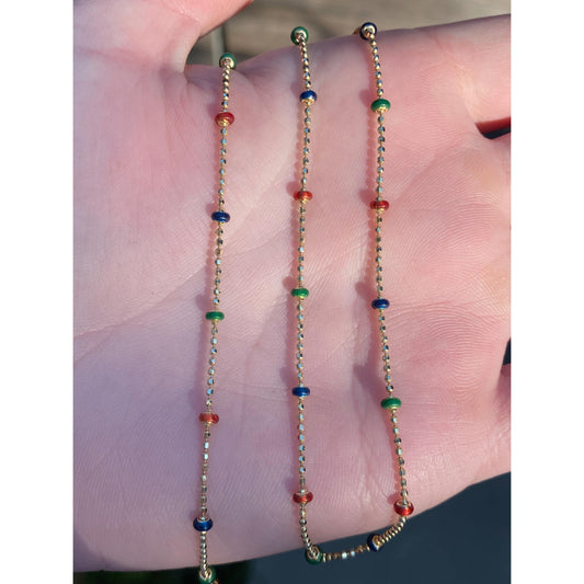 Vintage Solid 10k Yellow Gold Colored Enamel Ball Chain Necklace - 17 inches