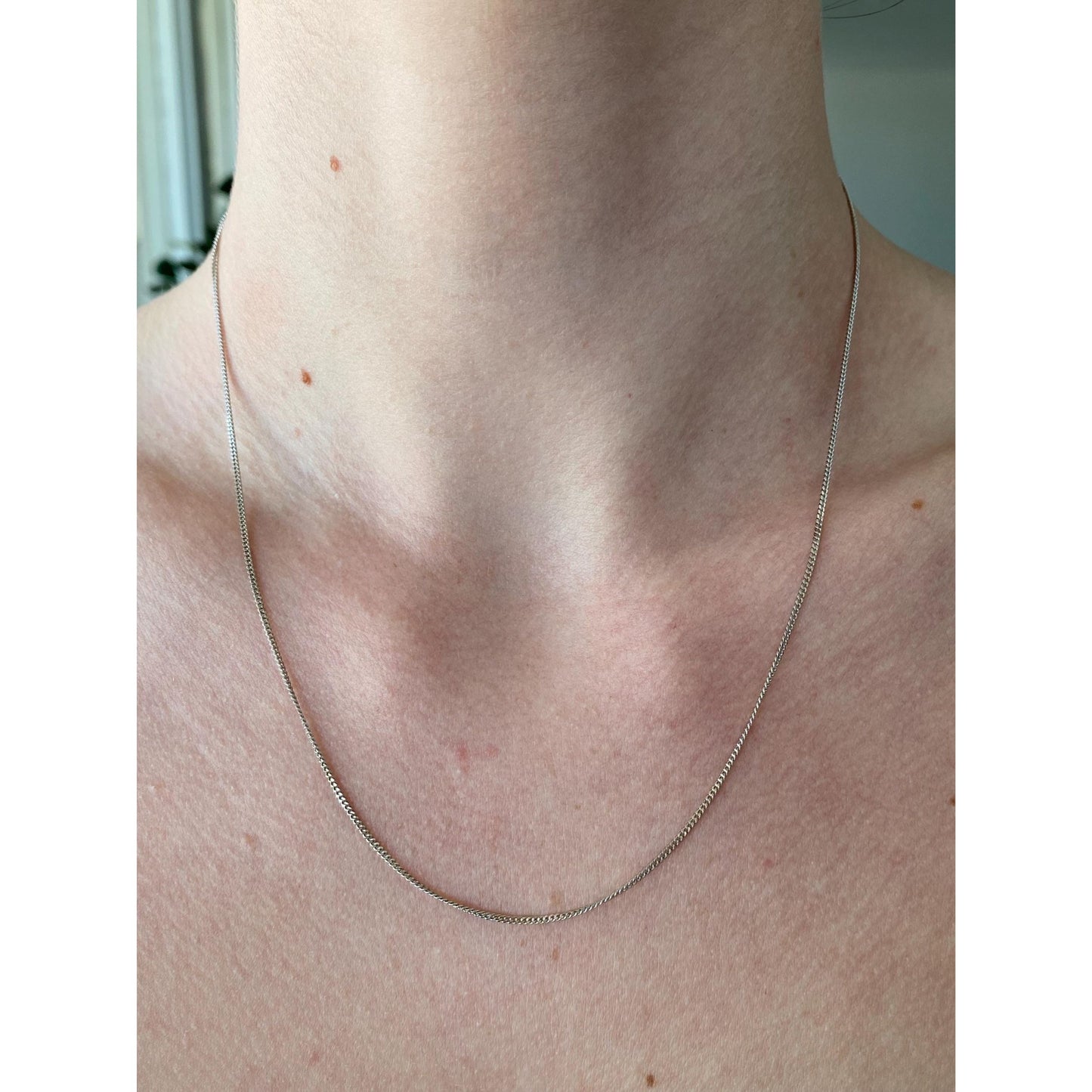 Vintage Solid 14k White Gold Tight Curb Chain Necklace - 18.5 inches