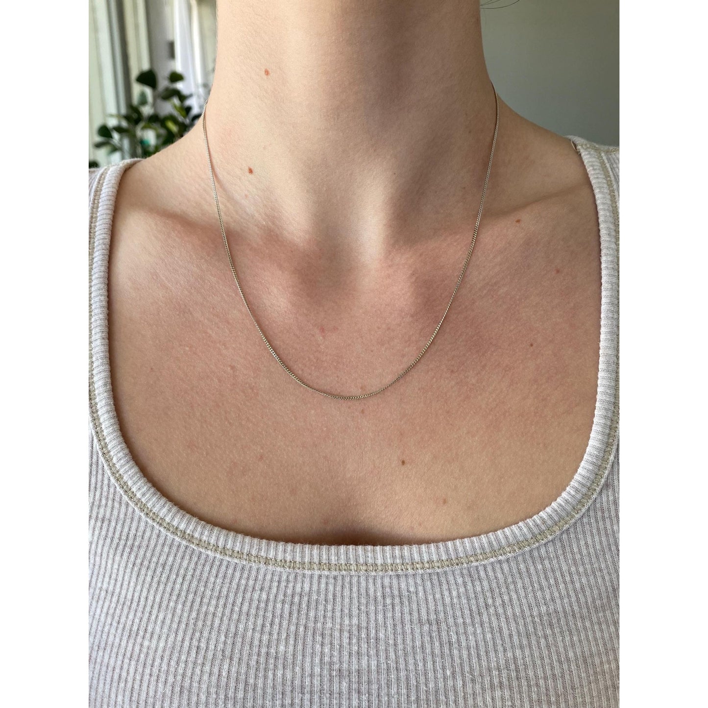 Vintage Solid 14k White Gold Tight Curb Chain Necklace - 18.5 inches