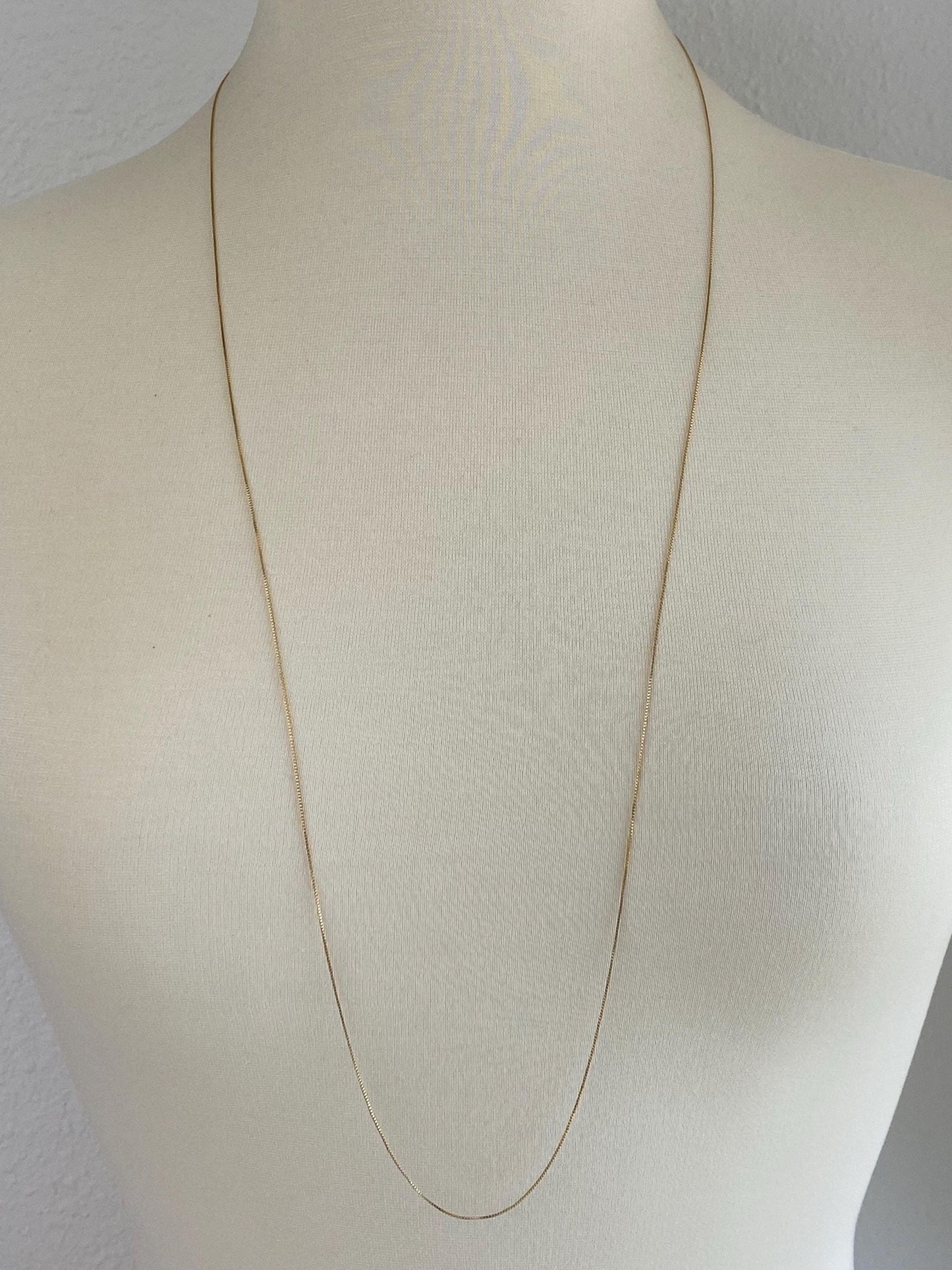 Vintage Solid 14k Yellow Gold Dainty Long Box Chain Necklace - 36 inches