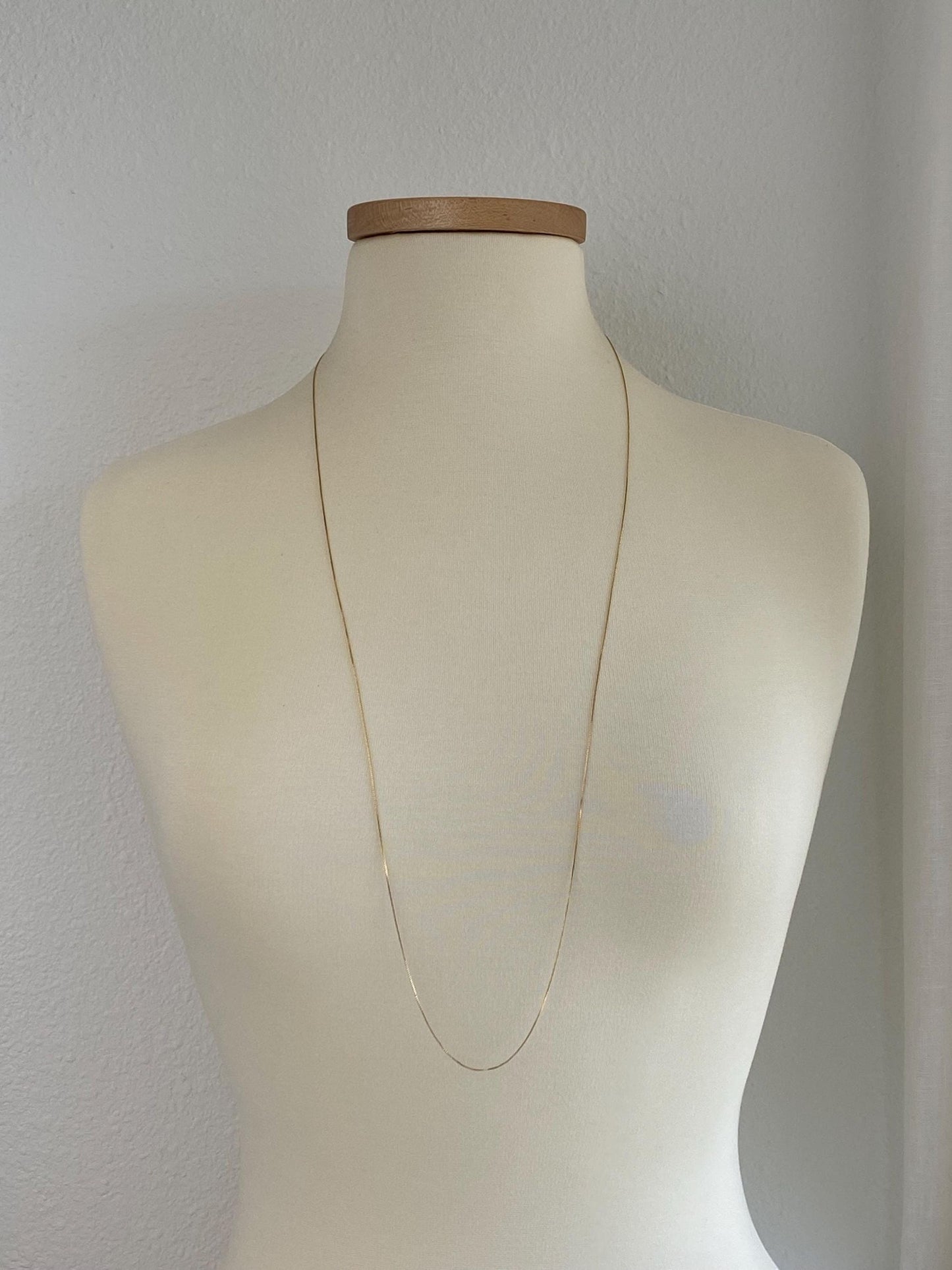 Vintage Solid 14k Yellow Gold Dainty Long Box Chain Necklace - 36 inches