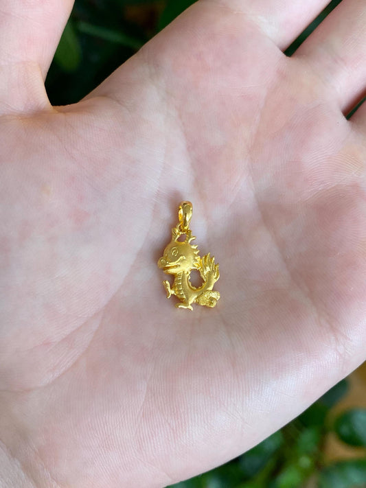 Vintage Solid 24k Yellow Gold Cartoon Dragon Charm