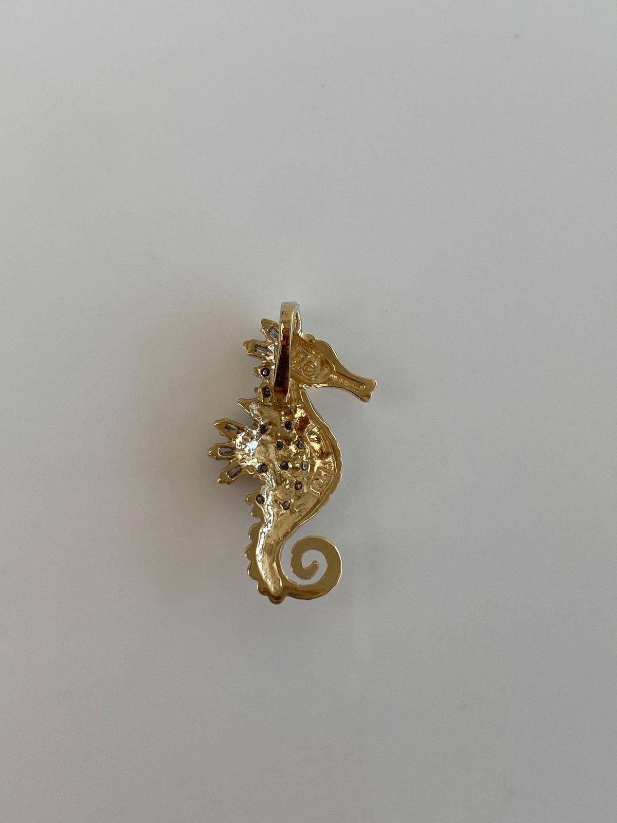 Vintage Solid 10k White & Yellow Gold Diamonds Seahorse Charm