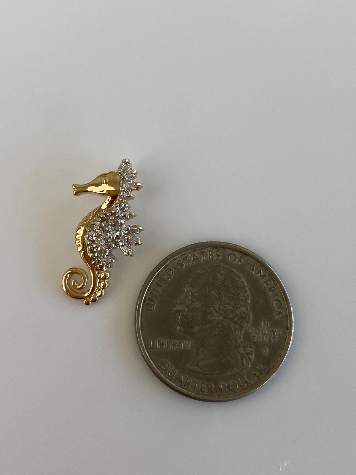 Vintage Solid 10k White & Yellow Gold Diamonds Seahorse Charm