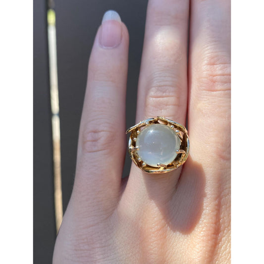 Vintage Solid 14k Yellow Gold White Moonstone Cocktail Ring - Size 6.25