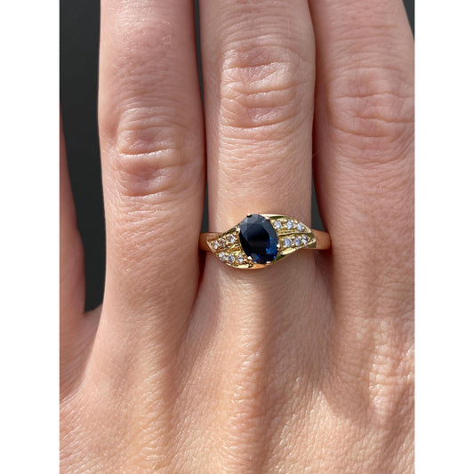 Vintage Solid 14k White Gold Diamond Blue Spinel Ring - Size 9.25