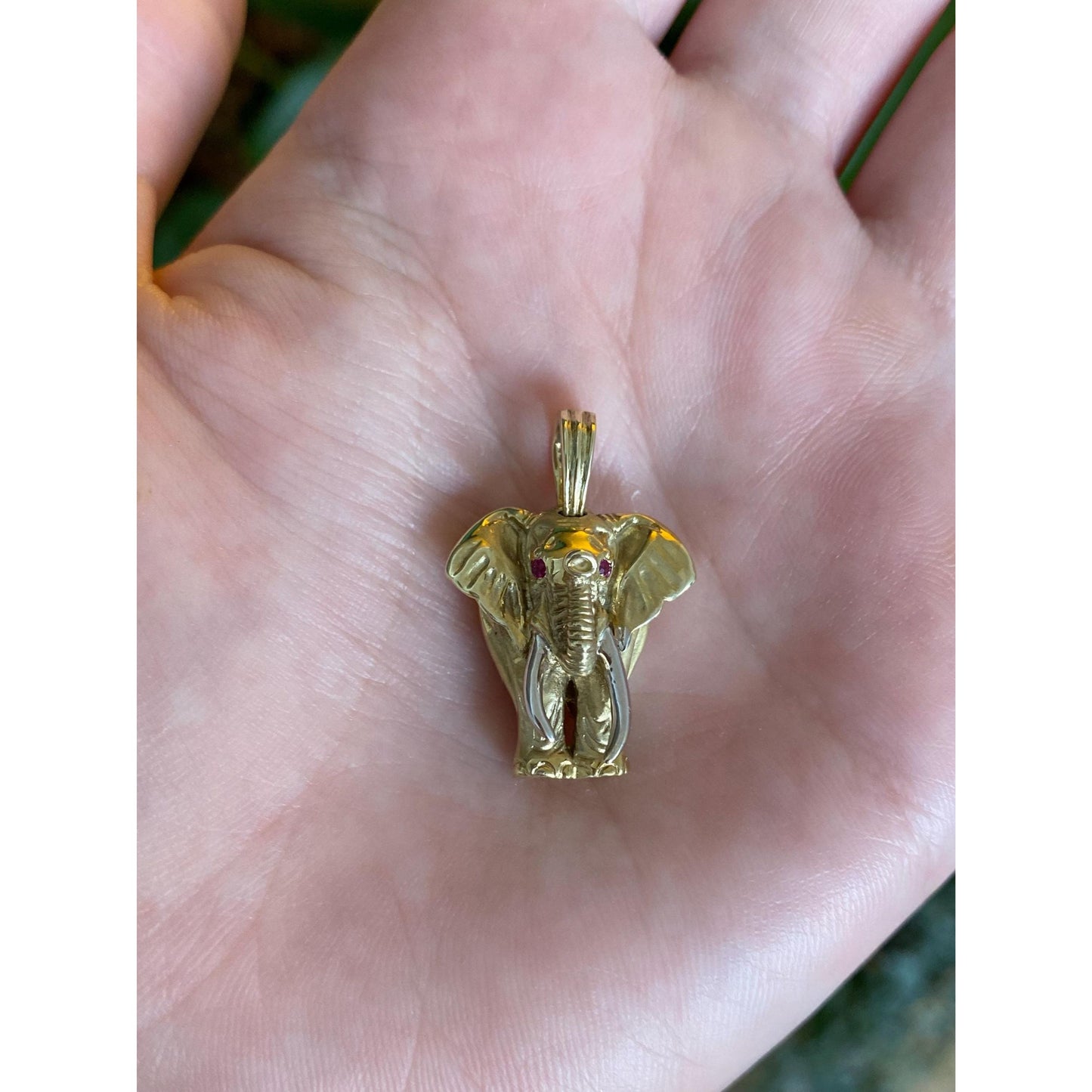 Vintage Solid 14k White & Yellow Gold Pink Sapphire Elephant Charm