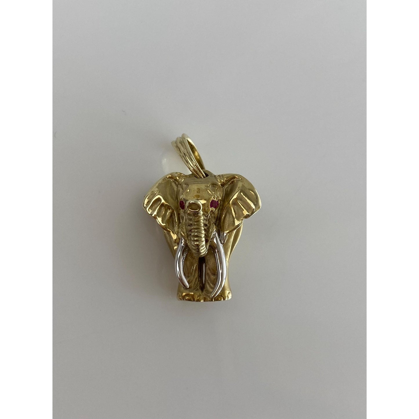 Vintage Solid 14k White & Yellow Gold Pink Sapphire Elephant Charm