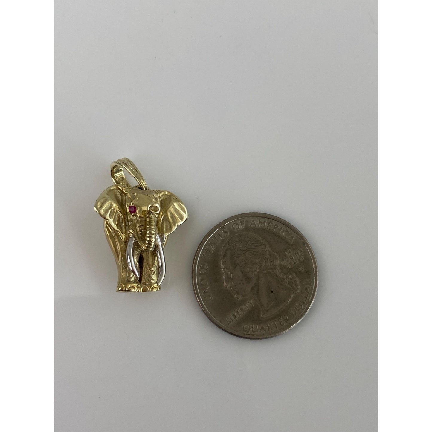 Vintage Solid 14k White & Yellow Gold Pink Sapphire Elephant Charm