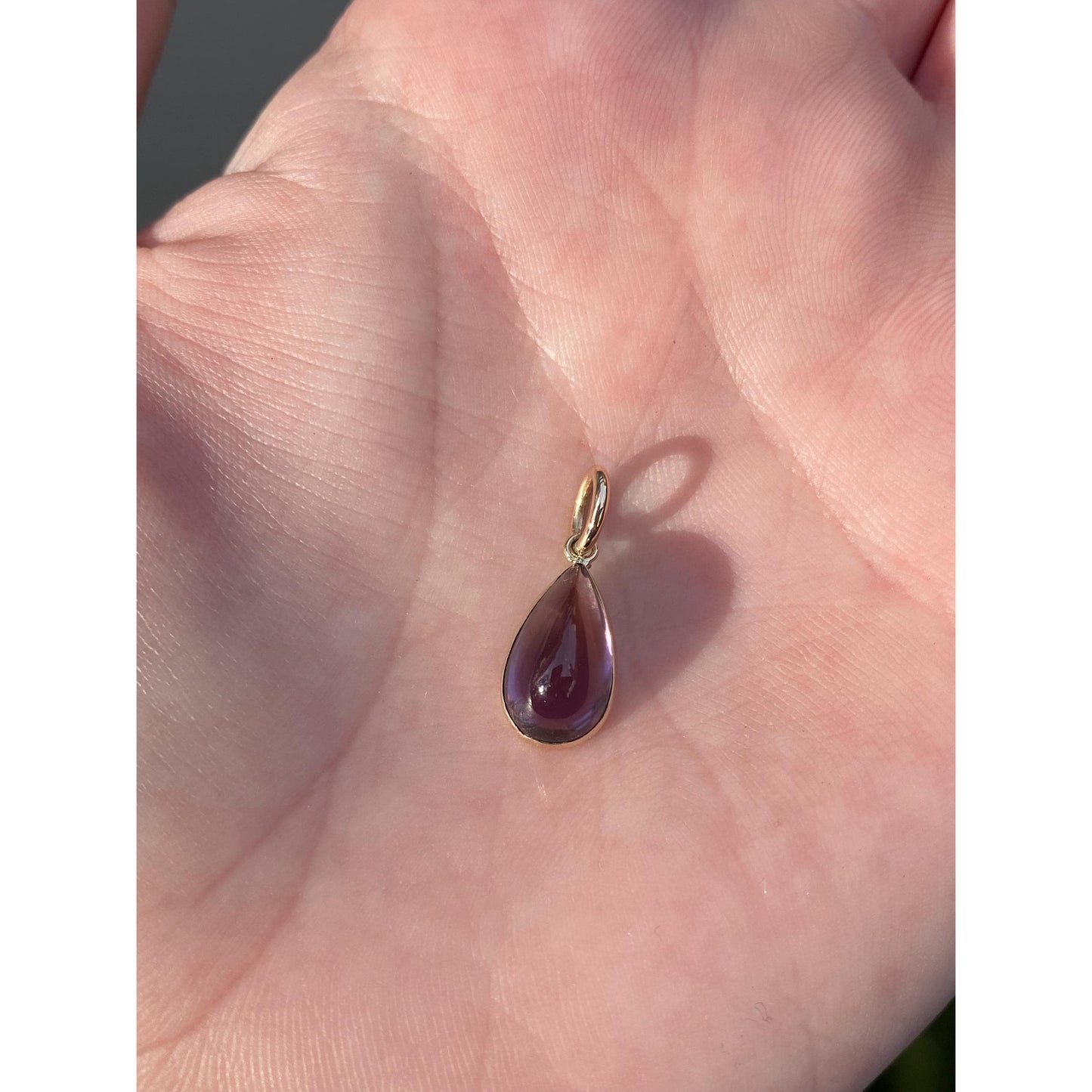 Vintage Solid 10k Yellow Gold Purple Cubic Zirconia Teardrop Charm