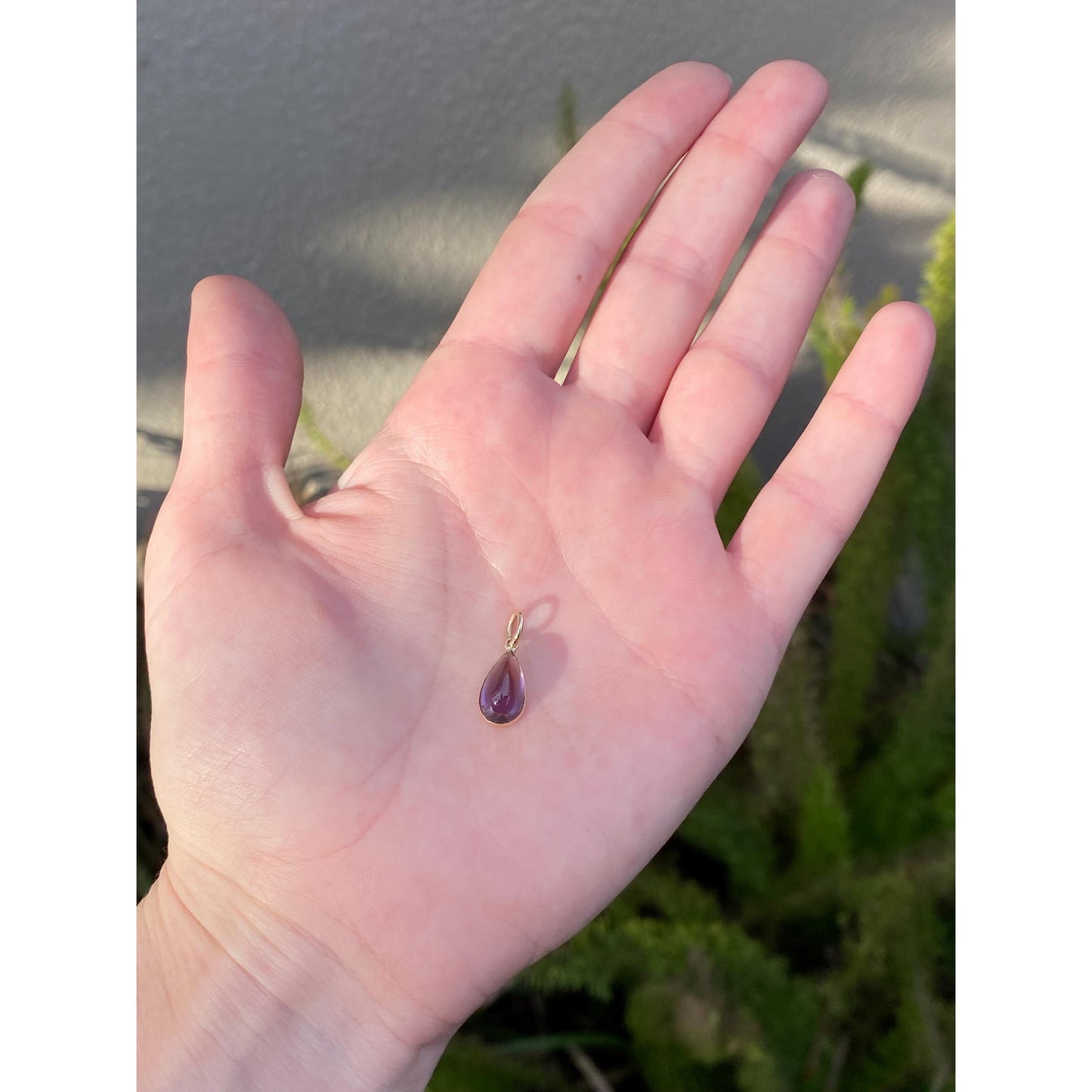 Vintage Solid 10k Yellow Gold Purple Cubic Zirconia Teardrop Charm