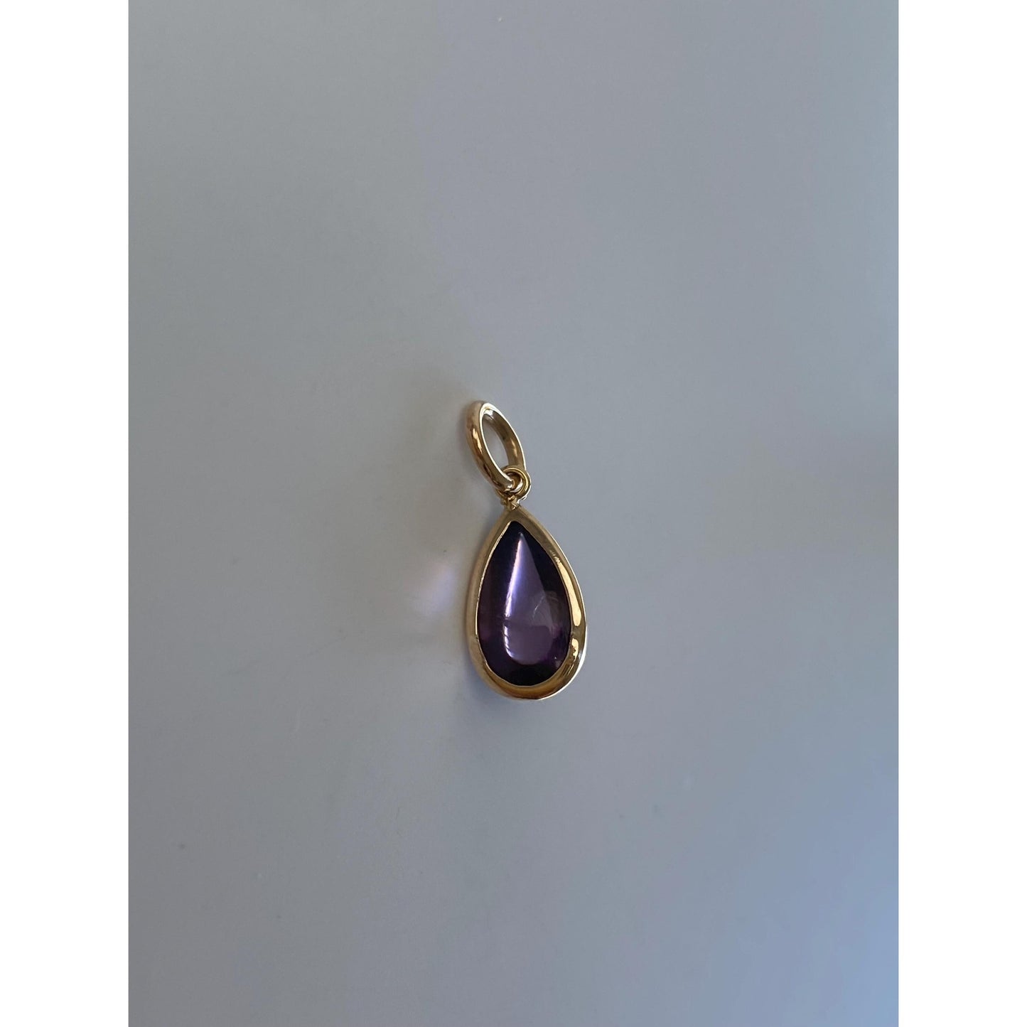 Vintage Solid 10k Yellow Gold Purple Cubic Zirconia Teardrop Charm