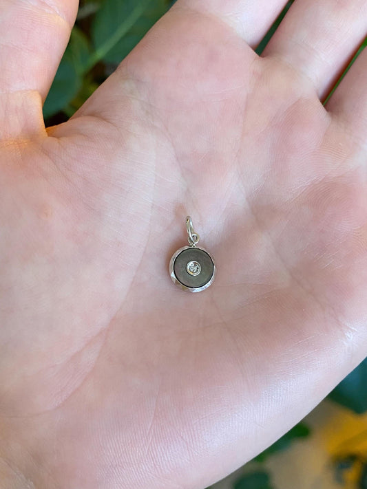 Vintage Platinum & 14k Yellow Gold Diamond Abalone Cufflink Conversion Charm