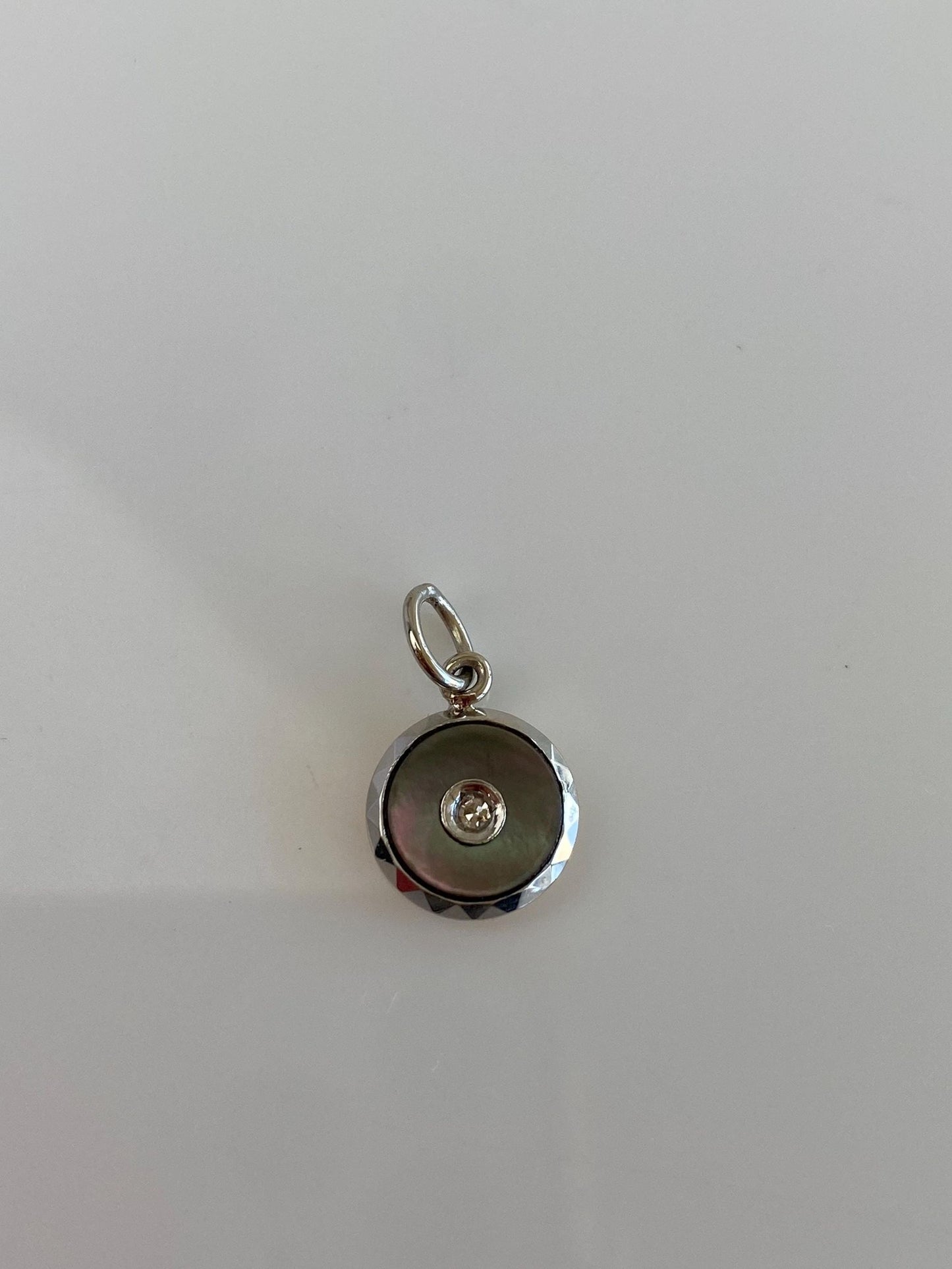 Vintage Platinum & 14k Yellow Gold Diamond Abalone Cufflink Conversion Charm