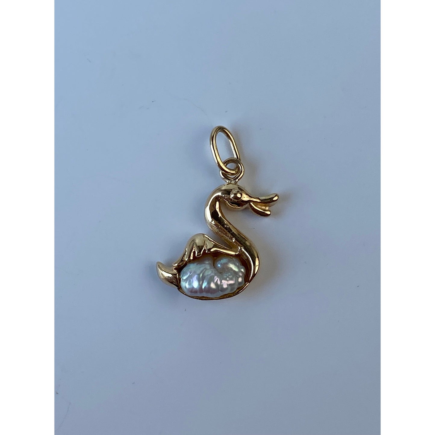 Vintage Solid 14k Yellow Gold Pearl Swan Charm