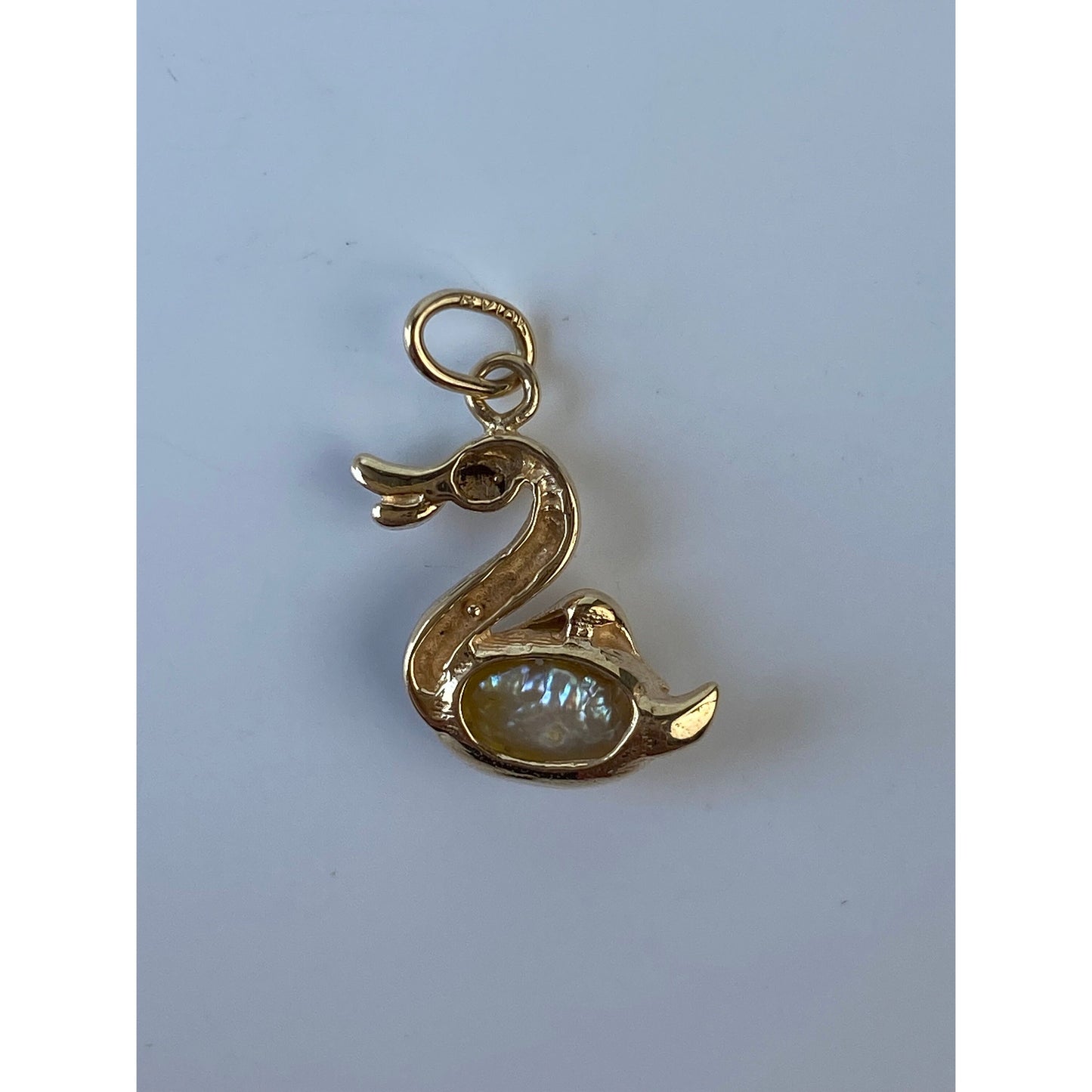 Vintage Solid 14k Yellow Gold Pearl Swan Charm