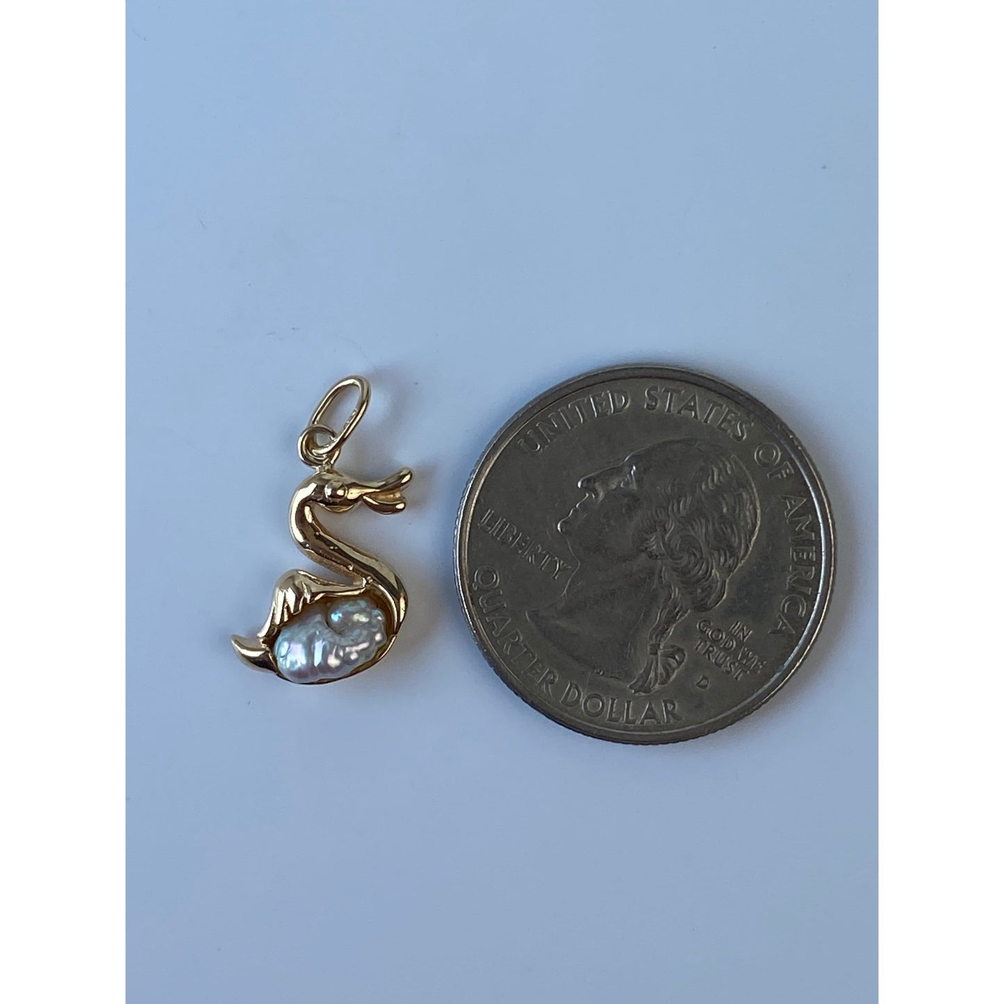 Vintage Solid 14k Yellow Gold Pearl Swan Charm