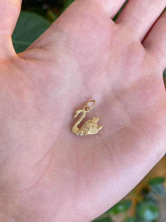 Vintage Solid 14k Yellow Gold Swan Stick Pin Conversion Charm