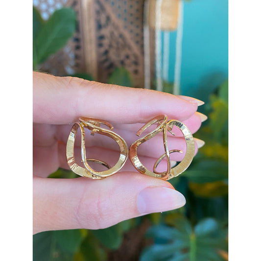 Vintage Solid 14k Yellow Gold Loopy Swirl Hoop Drop Earrings