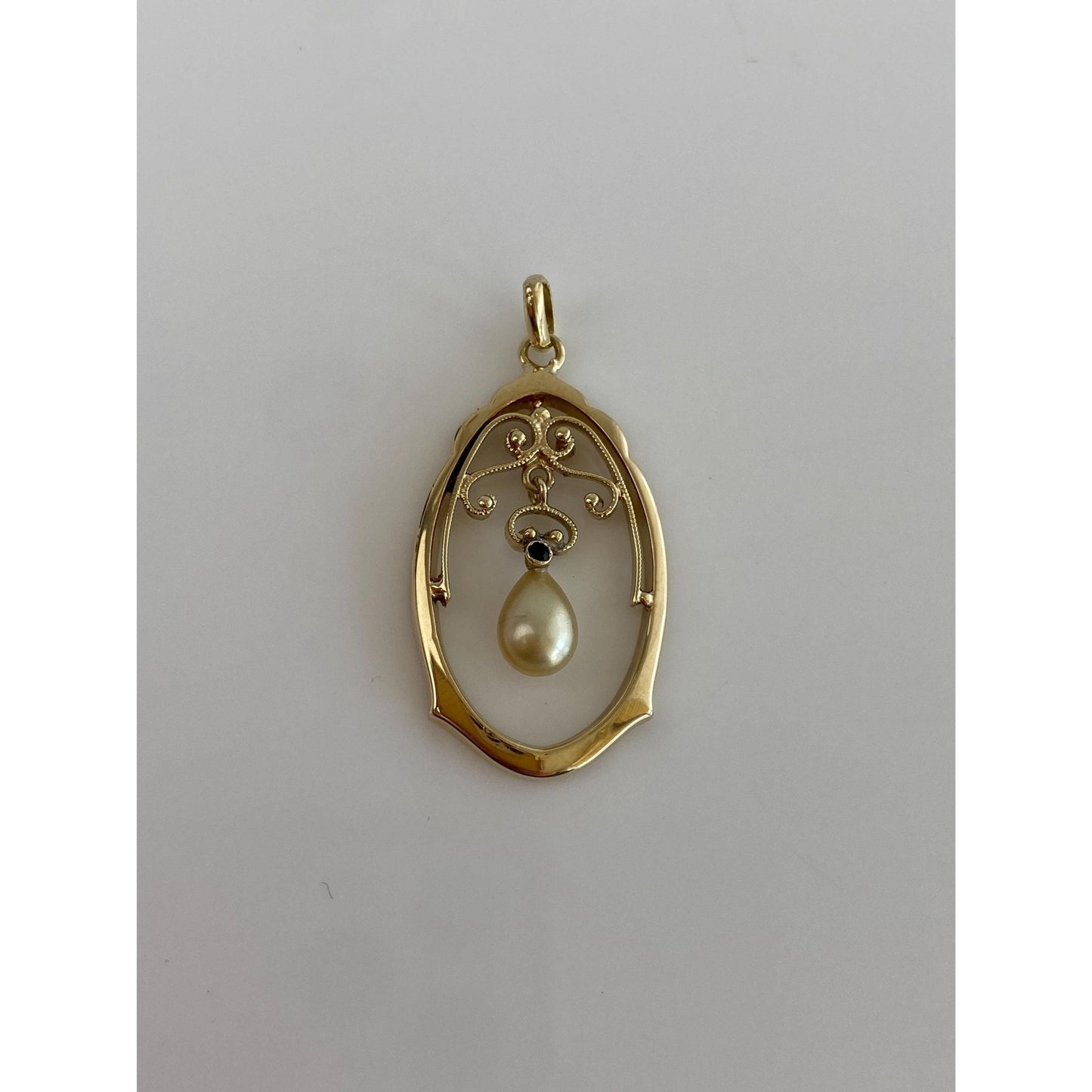 Vintage Solid 14k Yellow Gold Blue Cubic Zirconia Pearl Dangle Charm