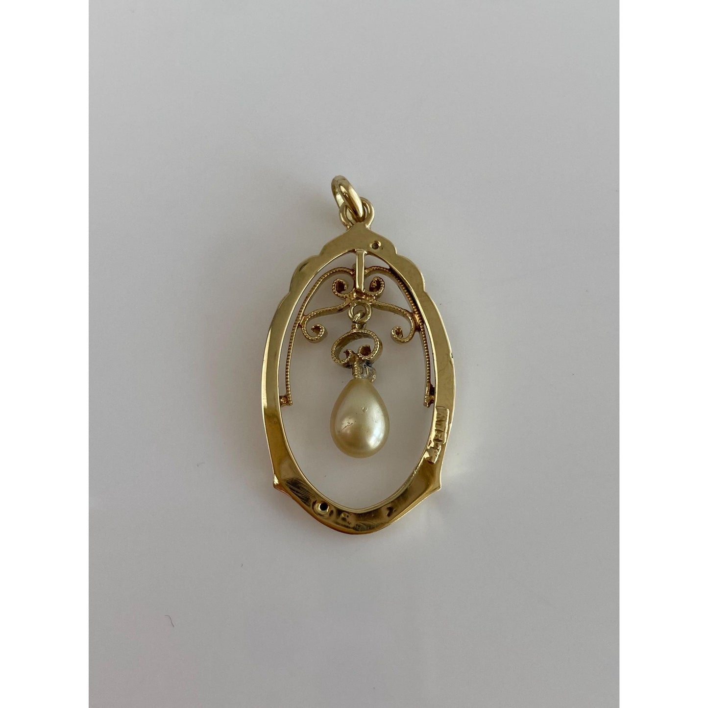 Vintage Solid 14k Yellow Gold Blue Cubic Zirconia Pearl Dangle Charm