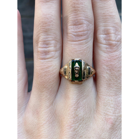 Vintage Solid 10k Yellow Gold Green Spinel 1964 Class Ring - Size 7.5