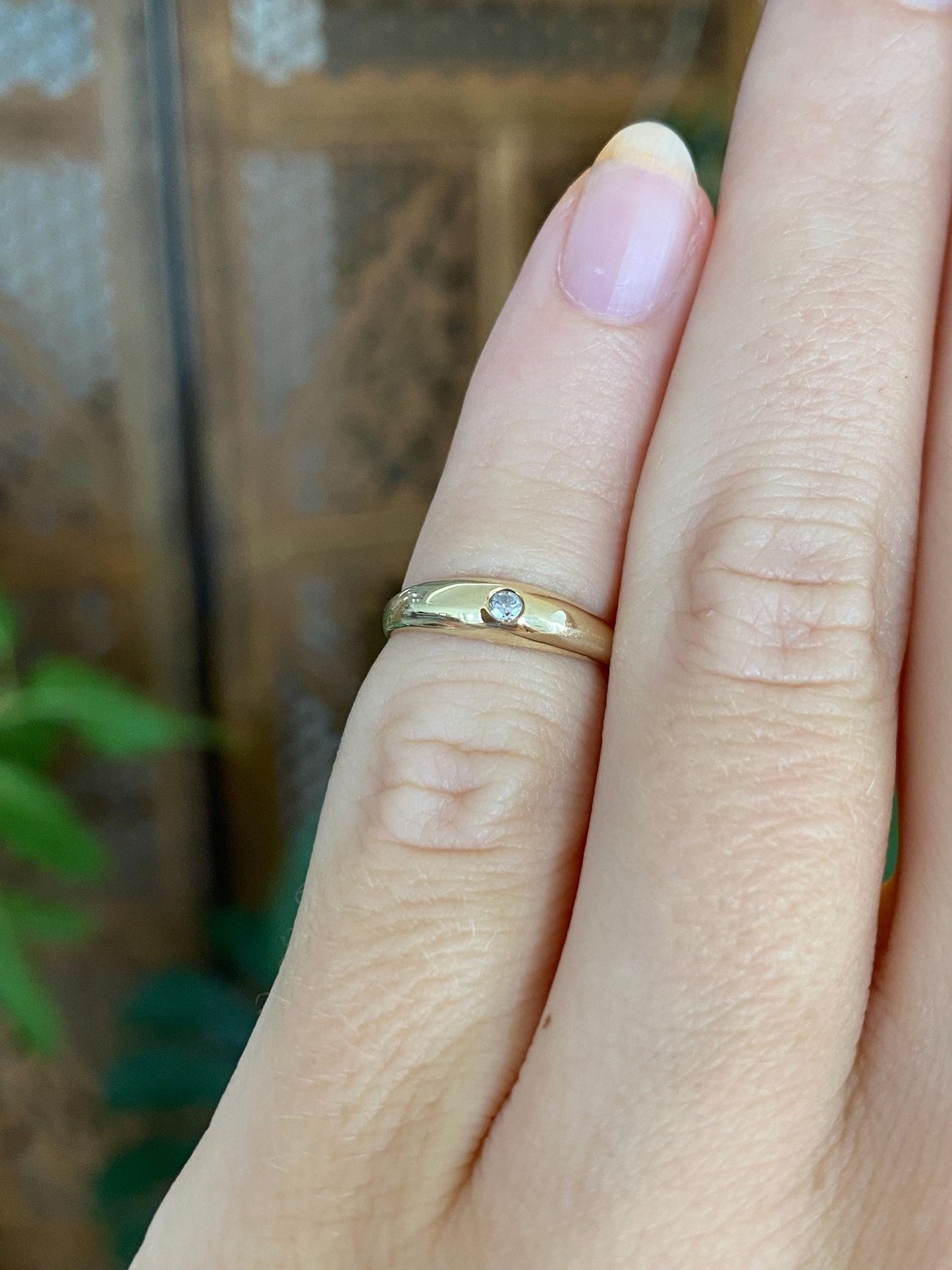 Vintage Solid 14k Yellow Gold Diamond Tapered Baby Ring Band - Size 2