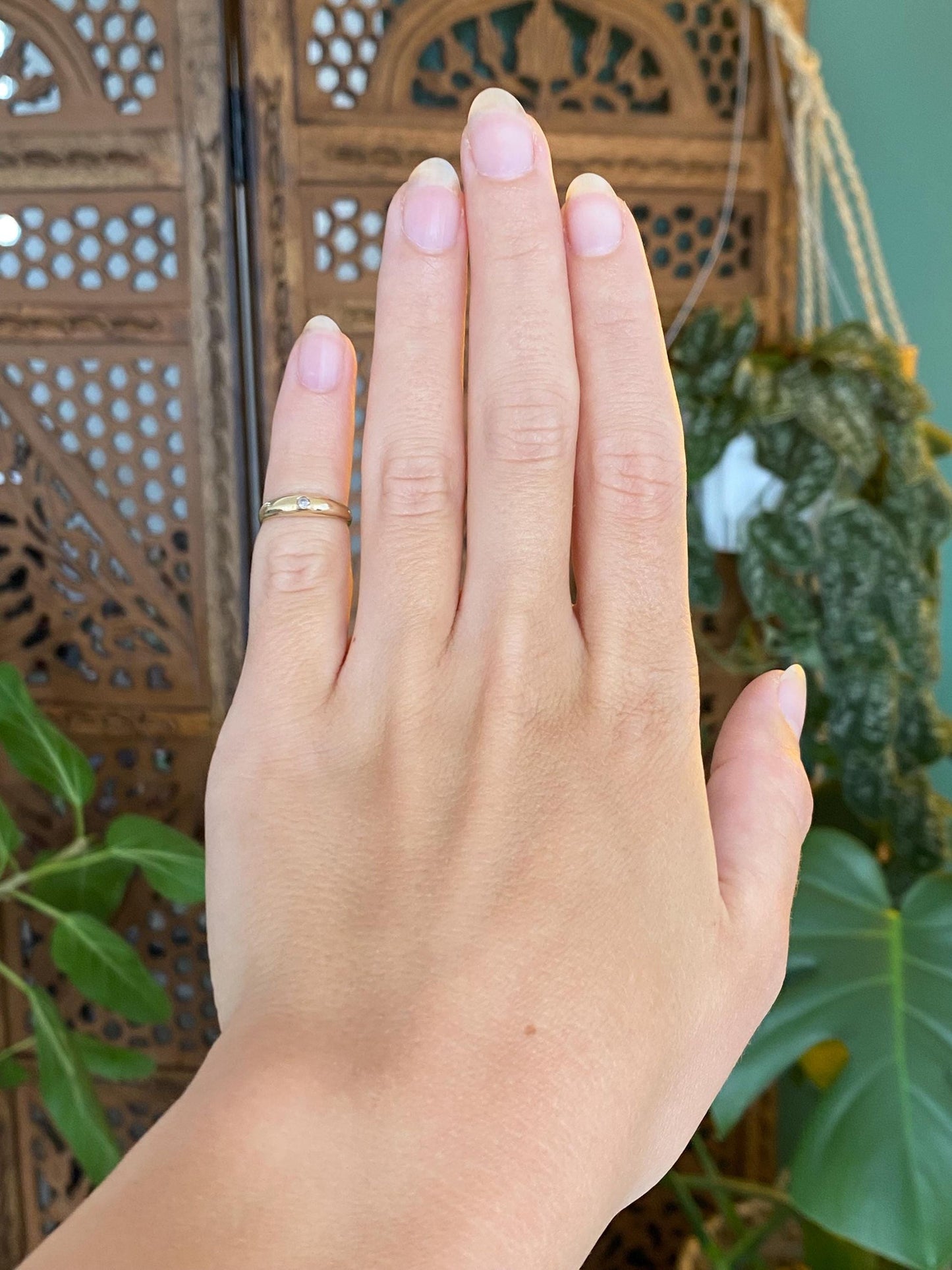 Vintage Solid 14k Yellow Gold Diamond Tapered Baby Ring Band - Size 2