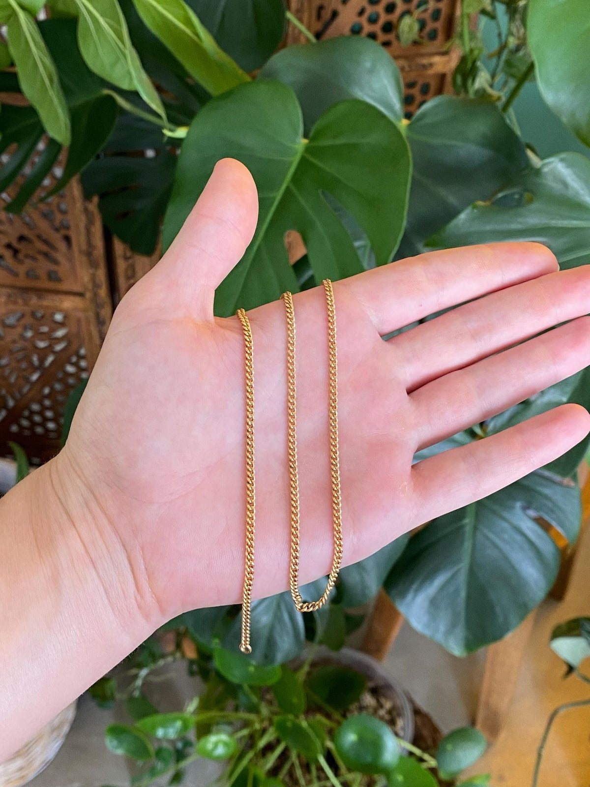 Vintage Solid 18k Yellow Gold Curb Chain Necklace - 20 inches