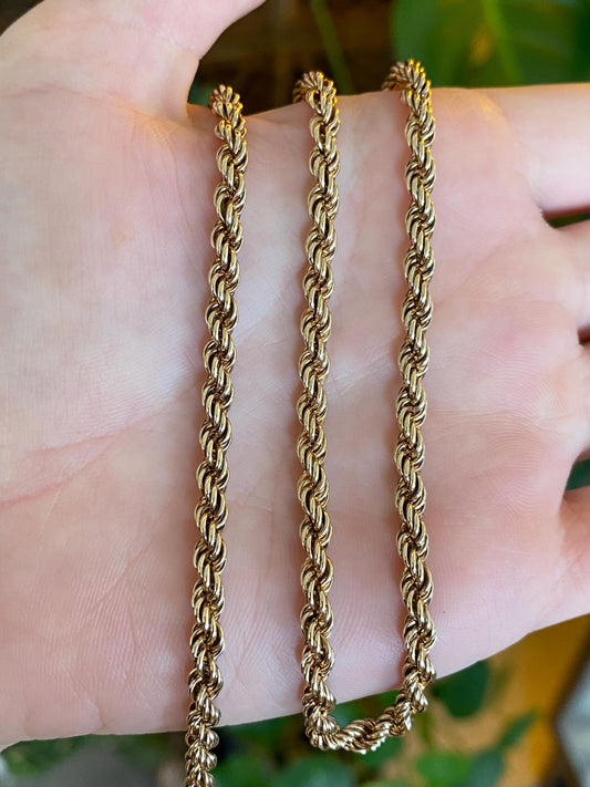 Vintage 14k Yellow Gold Rope Chain Necklace - 18.5 inches