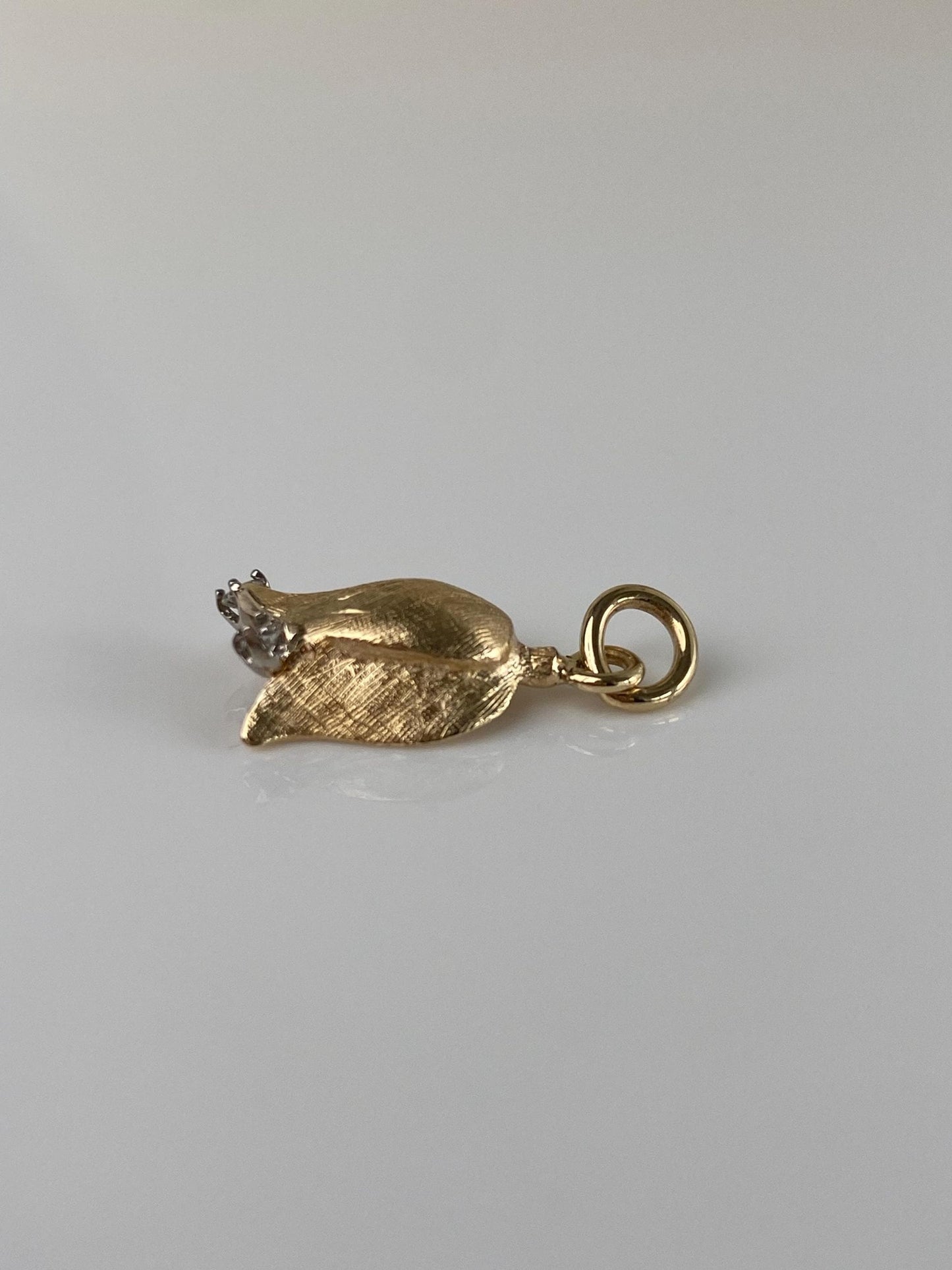 Vintage Solid 14k Yellow Gold Diamond Flower Charm