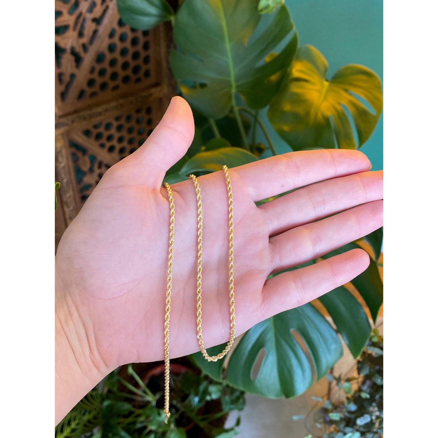 Vintage Solid 14k Yellow Gold Long Rope Chain Necklace - 24 inches