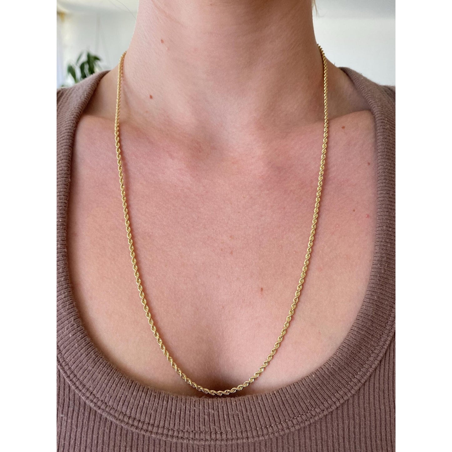 Vintage Solid 14k Yellow Gold Long Rope Chain Necklace - 24 inches