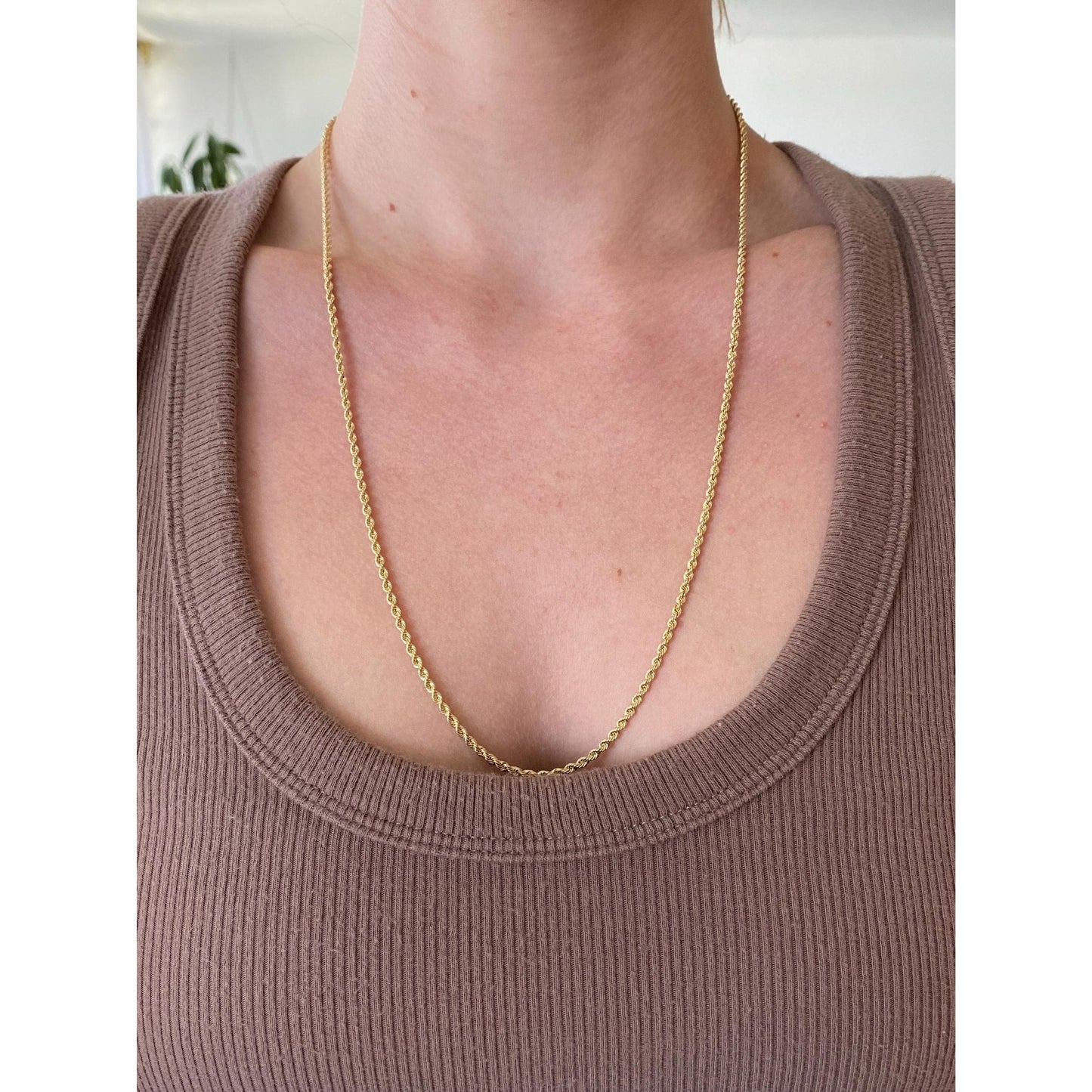 Vintage Solid 14k Yellow Gold Long Rope Chain Necklace - 24 inches
