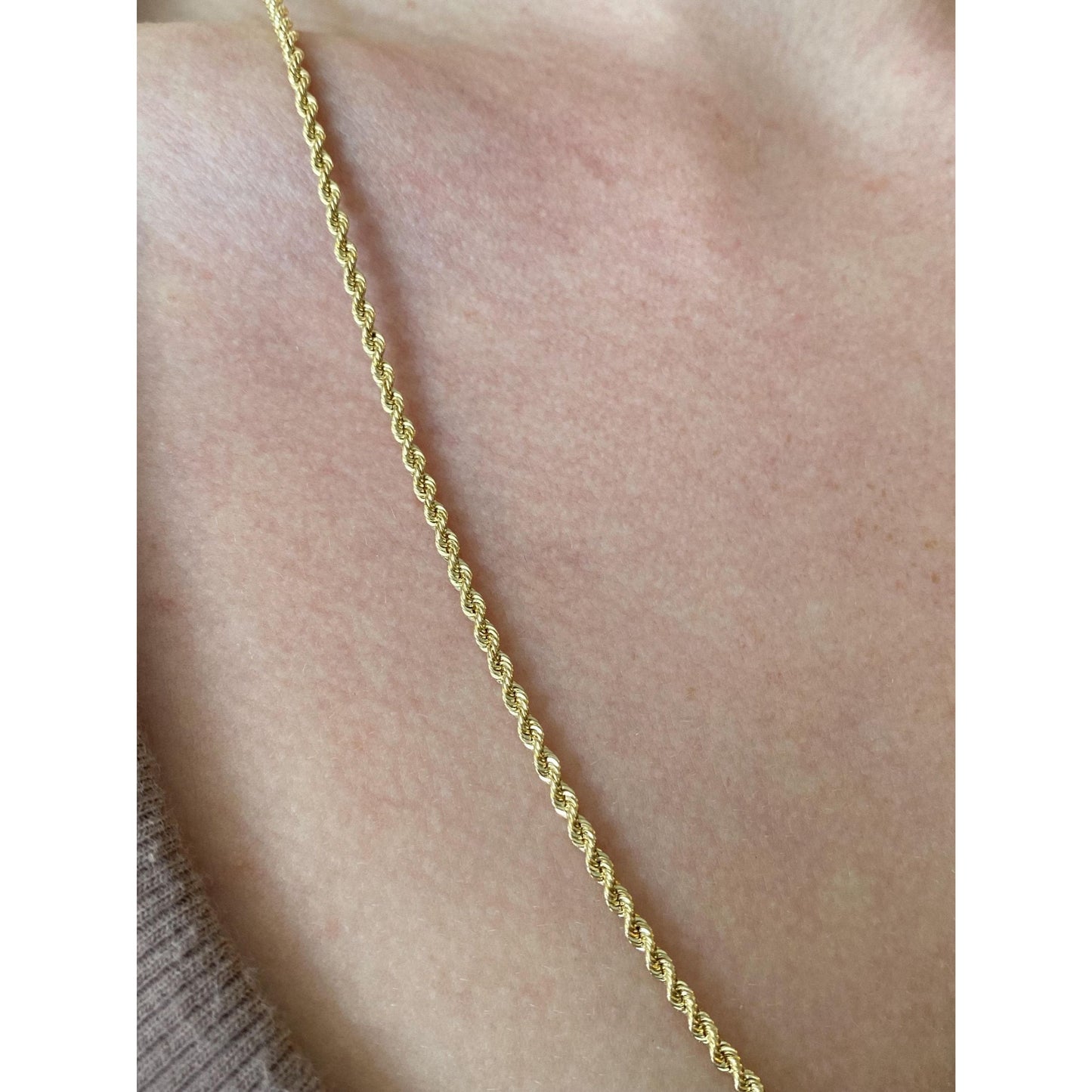 Vintage Solid 14k Yellow Gold Long Rope Chain Necklace - 24 inches