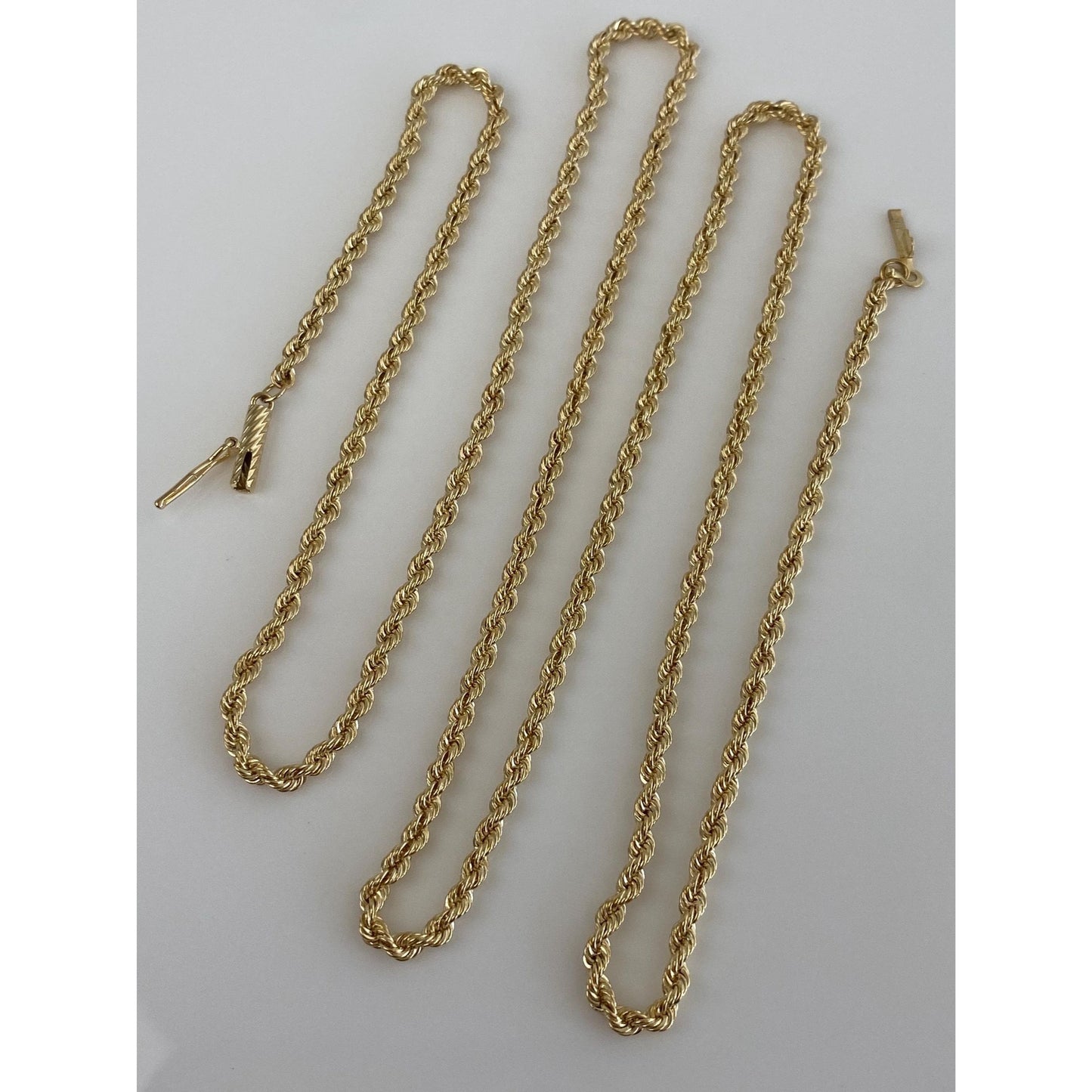 Vintage Solid 14k Yellow Gold Long Rope Chain Necklace - 24 inches